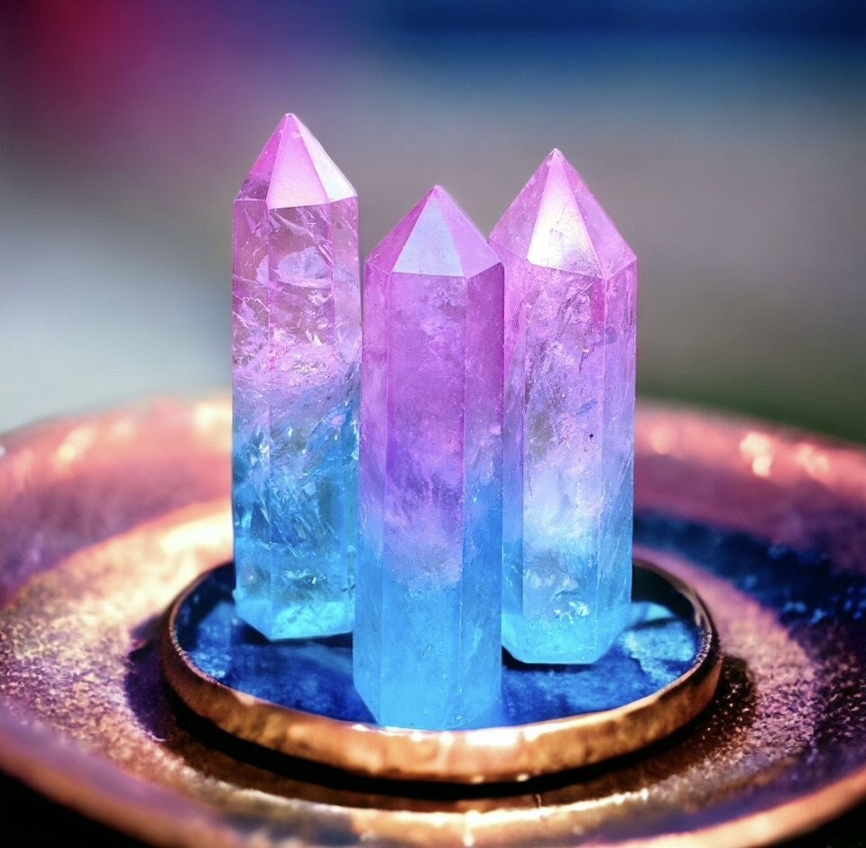Quartz Aura Ombre Pink & Blue Crystal Tower - Aura Crystals, Healing Stones, and Calming Crystal Obelisk