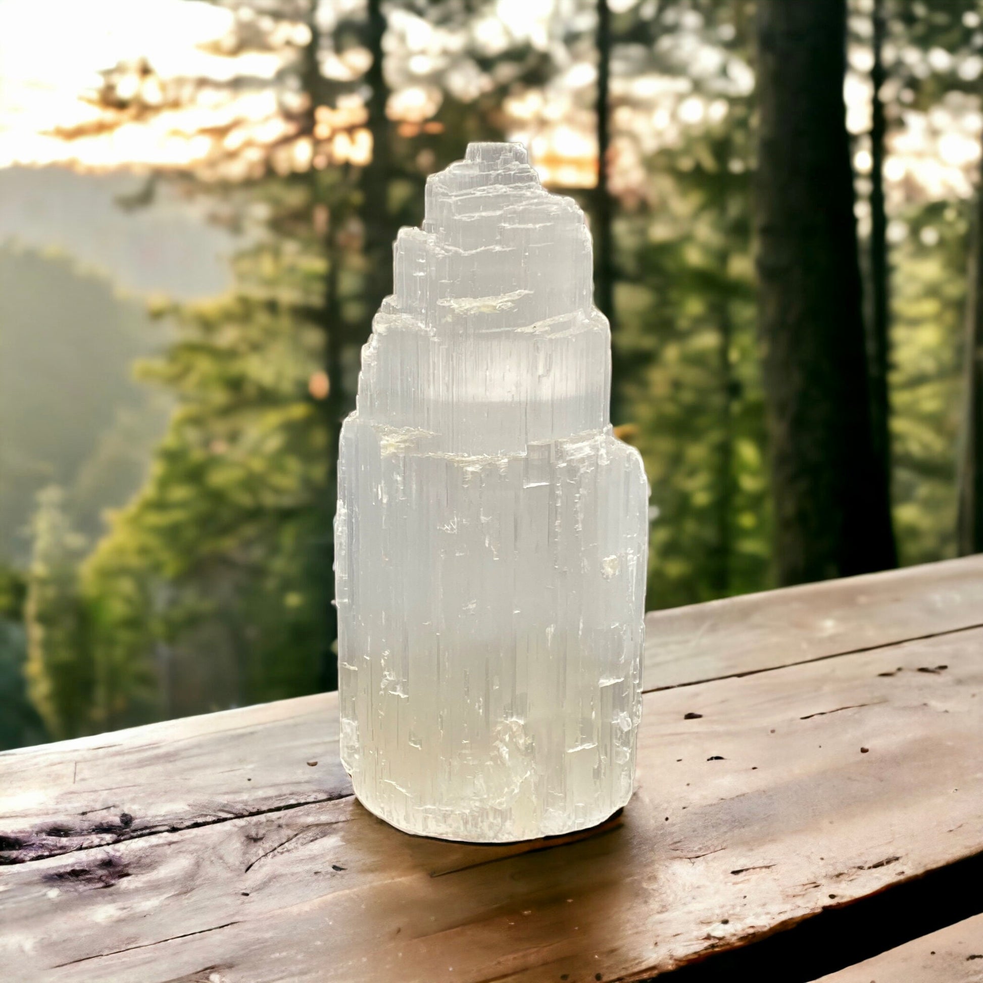 Selenite Mountain Lamp: Hand Carved Crystal Night Light with LED