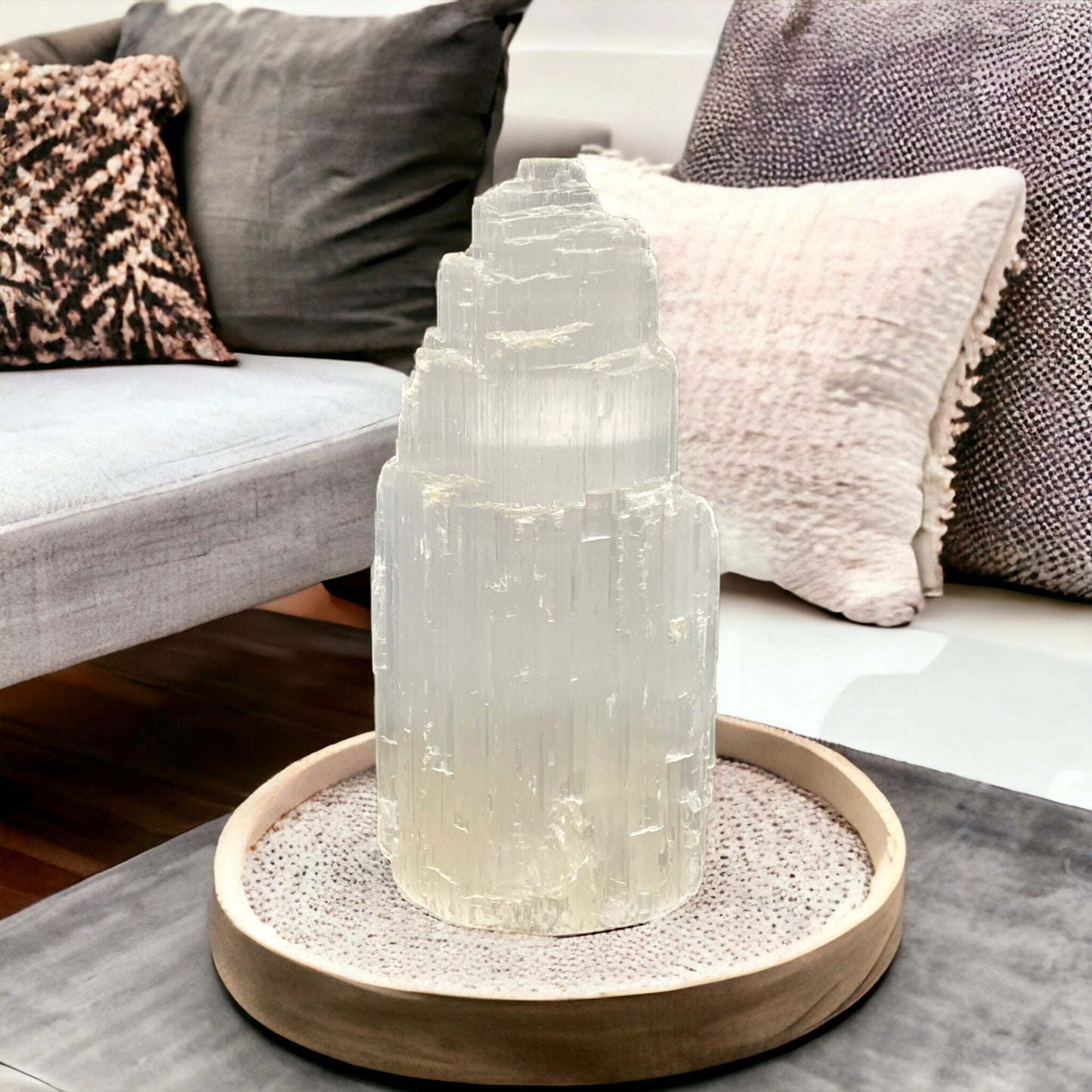 Selenite Mountain Lamp: Hand Carved Crystal Night Light with LED