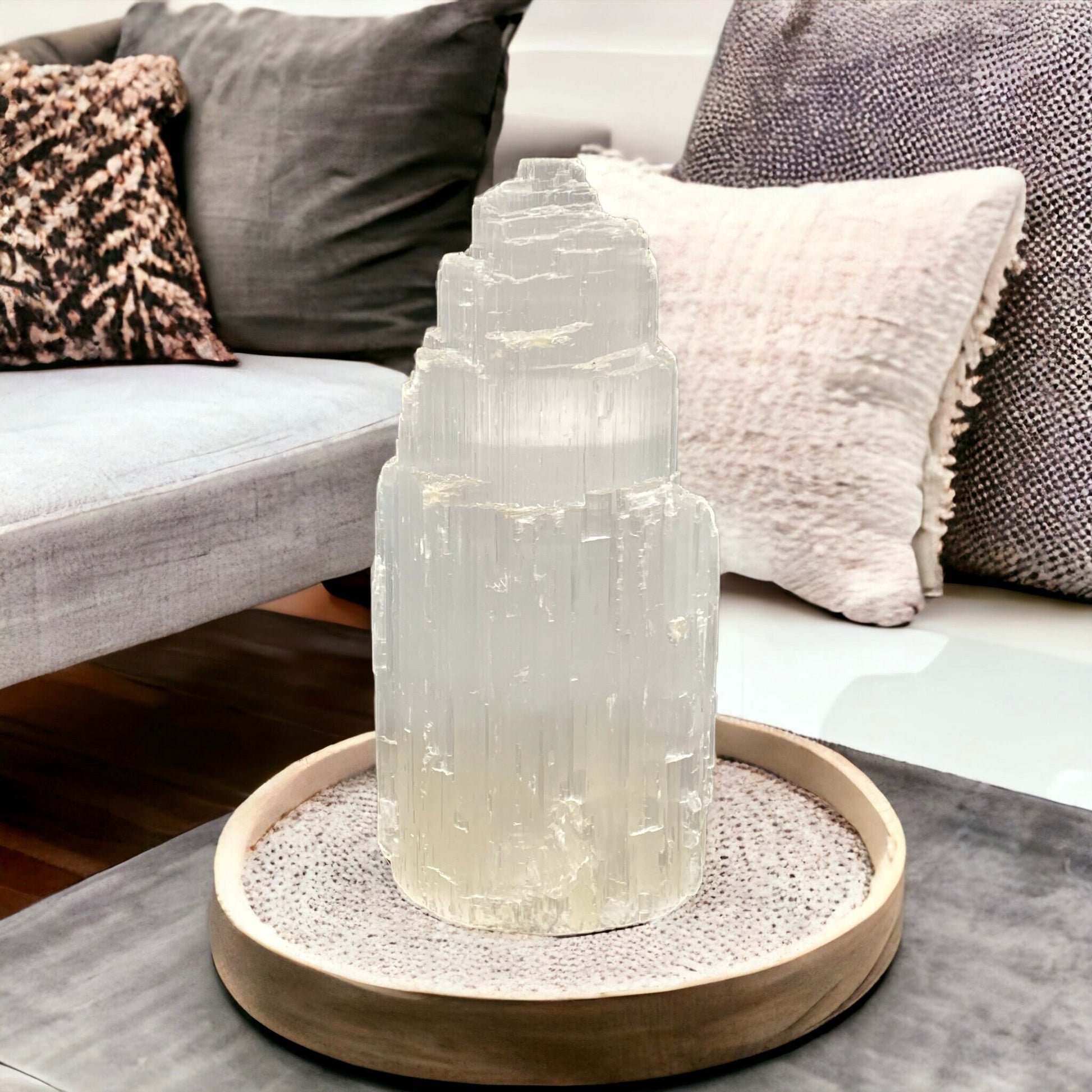 Selenite Mountain Lamp: Hand Carved Crystal Night Light with LED