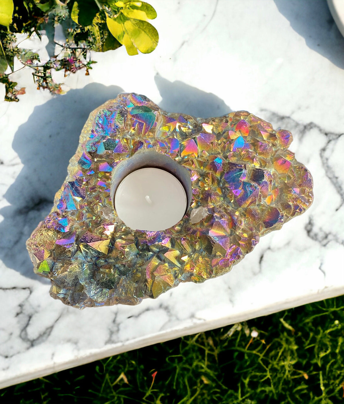 Rainbow Aura Amethyst Candle Holder #3 - Beautifully Unique Aura Amethyst Candle Holder. One of a Kind Crystal. Rare Find