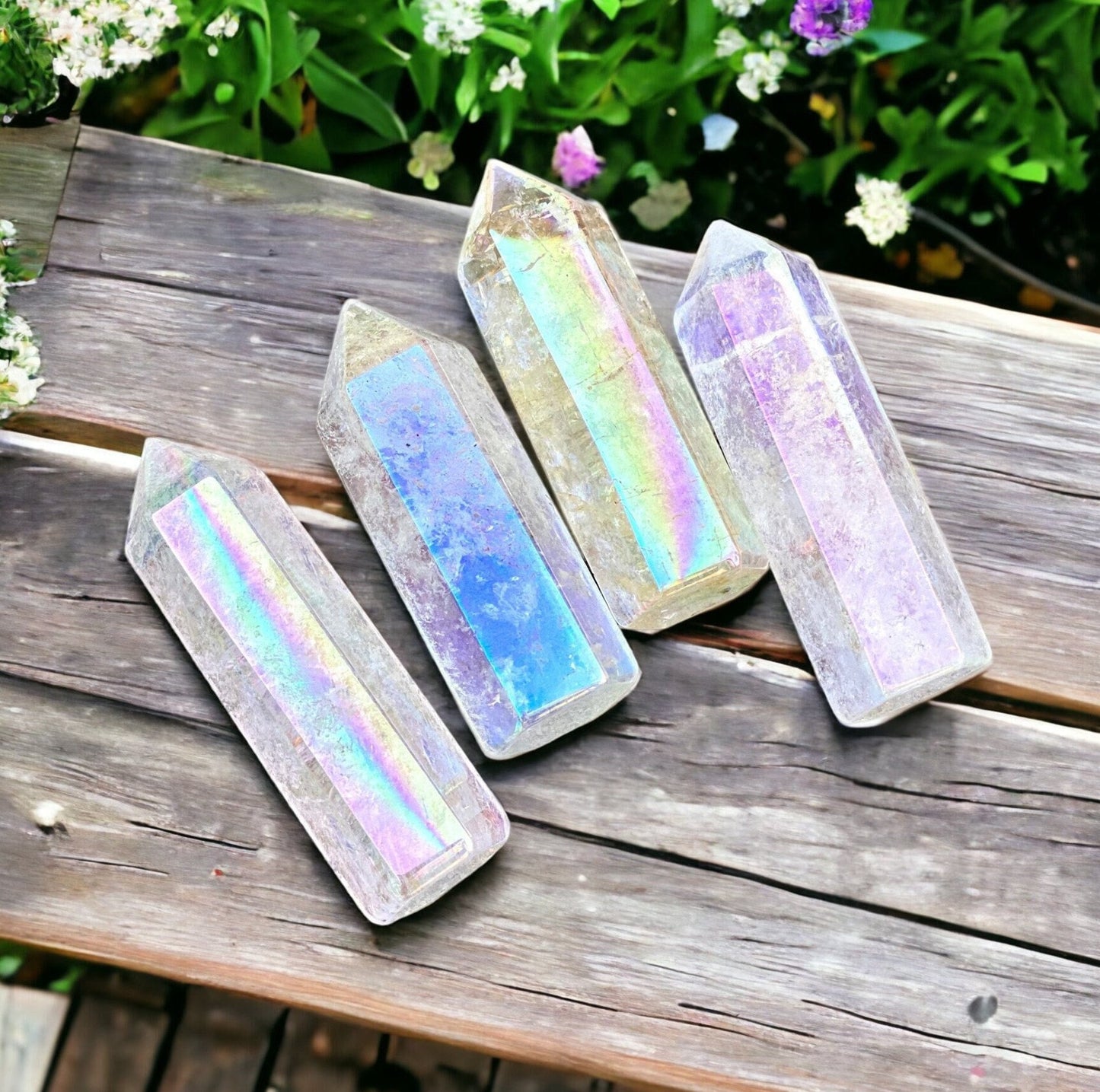 Angel Aura Quartz Crystal Standing Tower - Opal Aura, Beautiful Rainbow Crystal Aura Quartz Obsleik