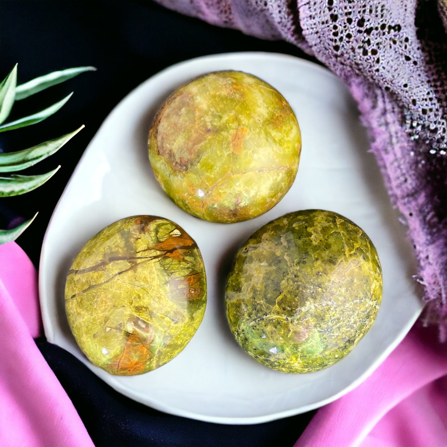 Green Opal Palm Stone, a Beautiful Green Crystal Palm Stone. Enchanting Gem for Calming Energy.