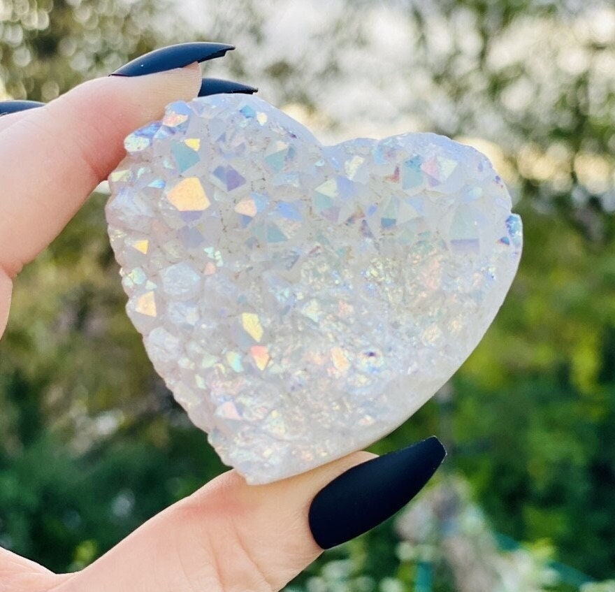 Angel Aura White Quartz Crystal Heart Cluster: Ethereal Healing Stone