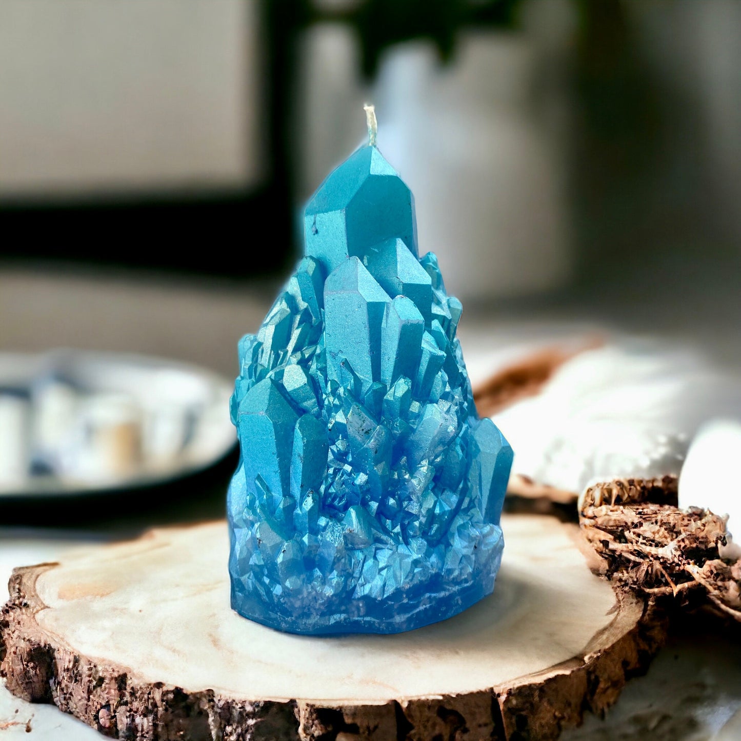 Aqua Aura Crystal Candle: Handmade Zen Den Decor