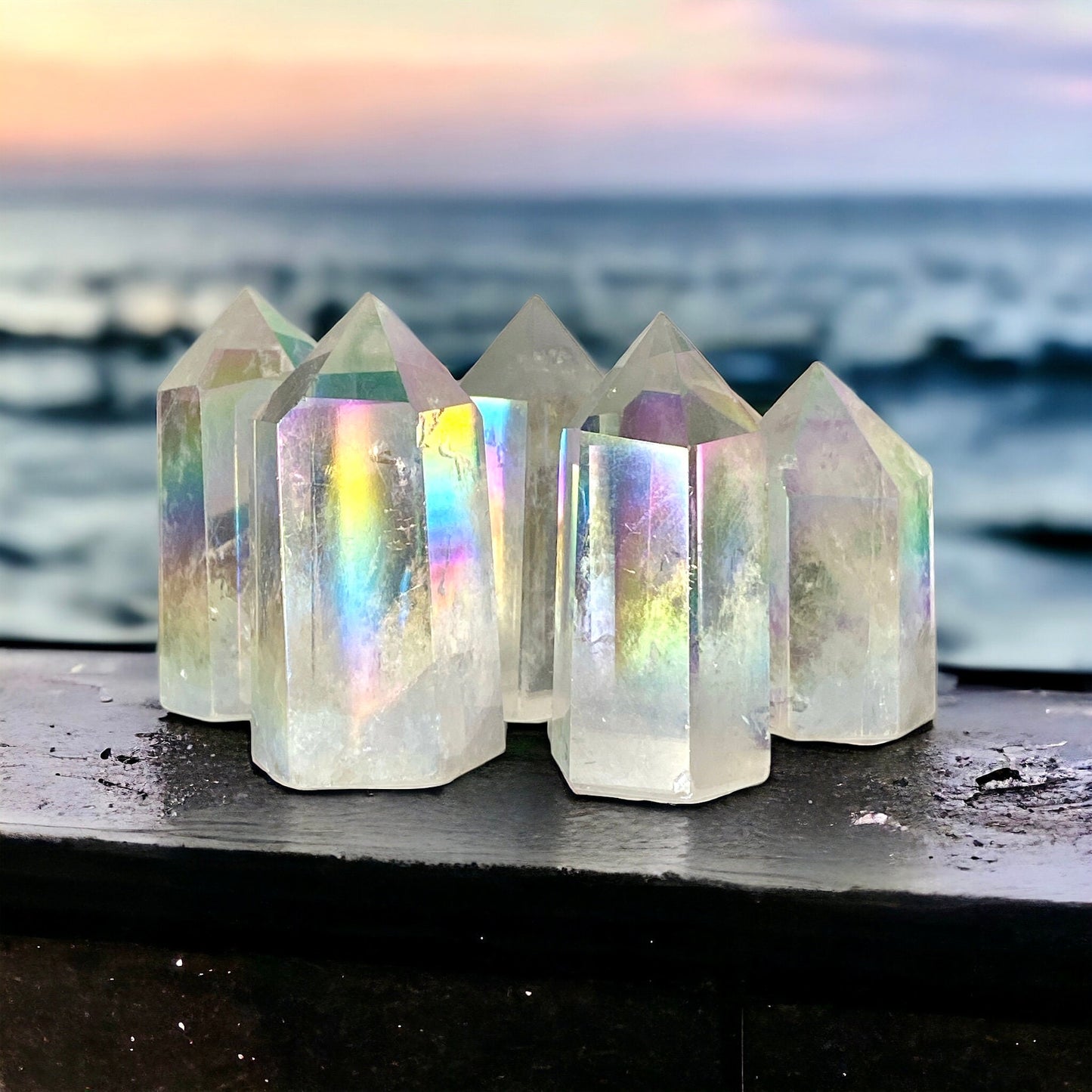 Angel Aura Quartz Tower Point: Iridescent Crystal Healing