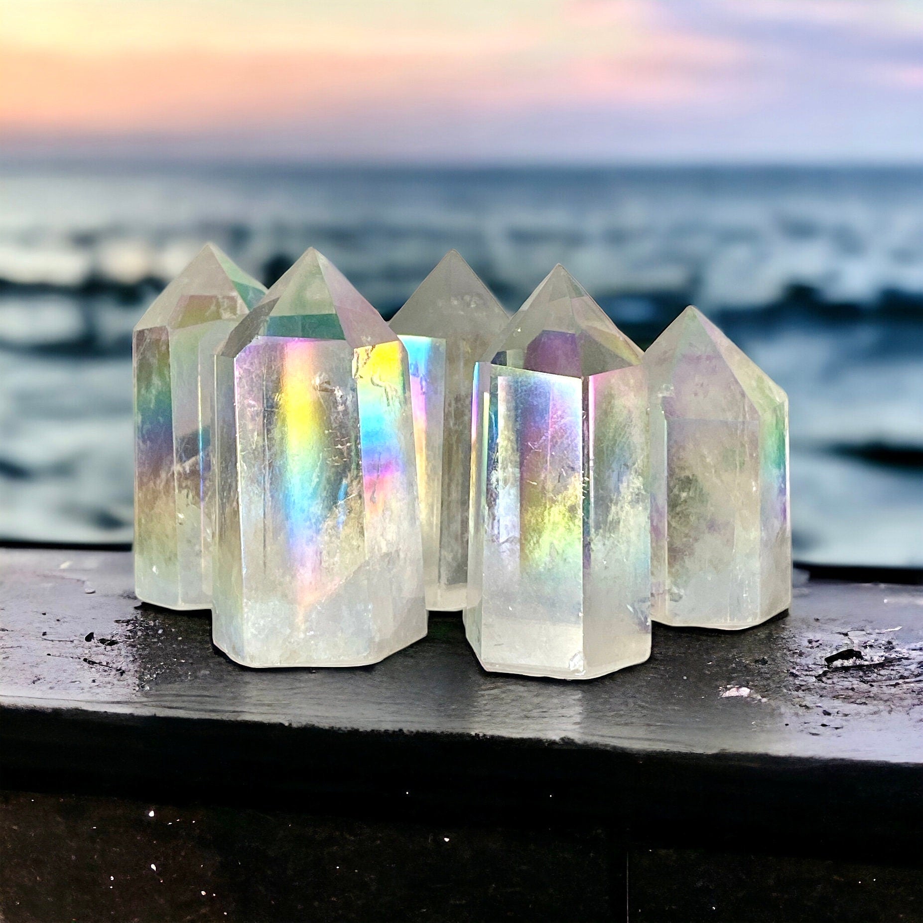 Angel Aura Quartz Tower Point: Iridescent Crystal Healing