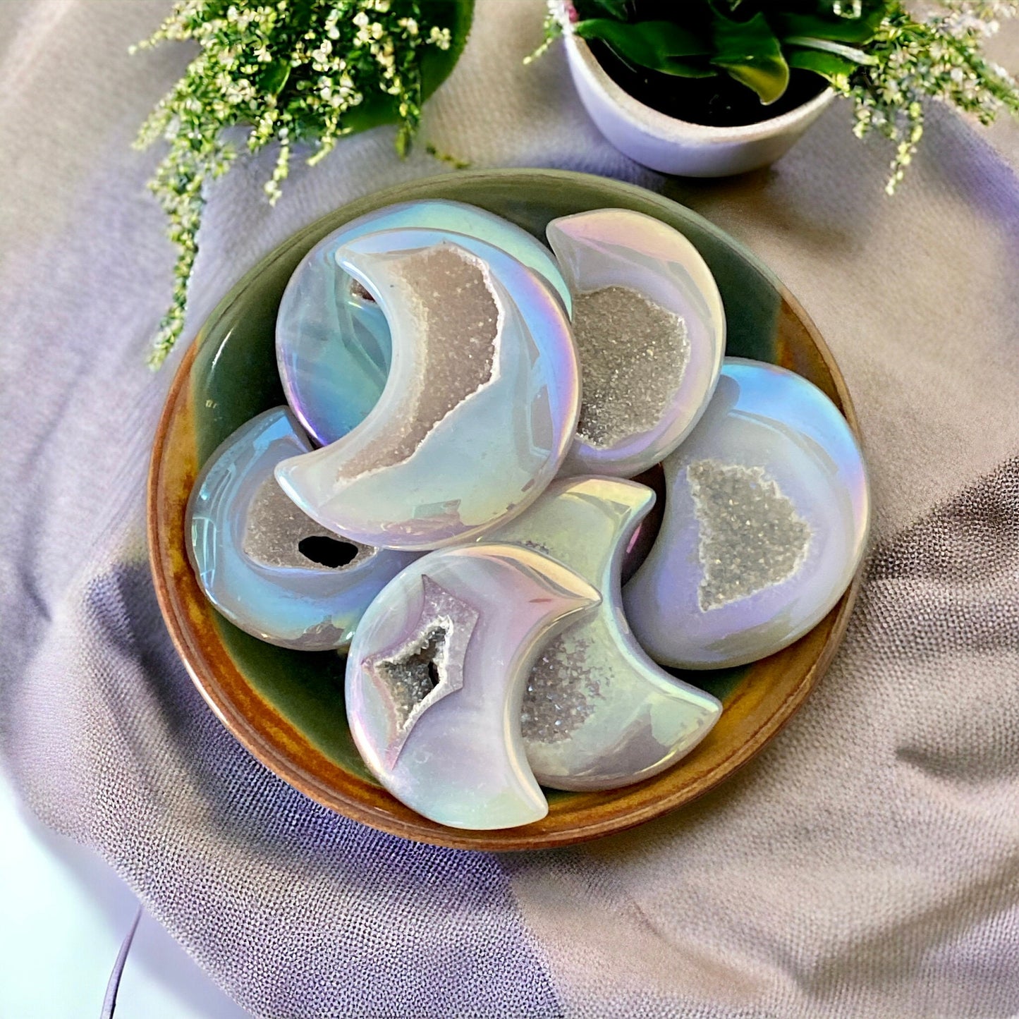 Aura Agate Druze Moon Crystal: Polished Pocket Gem