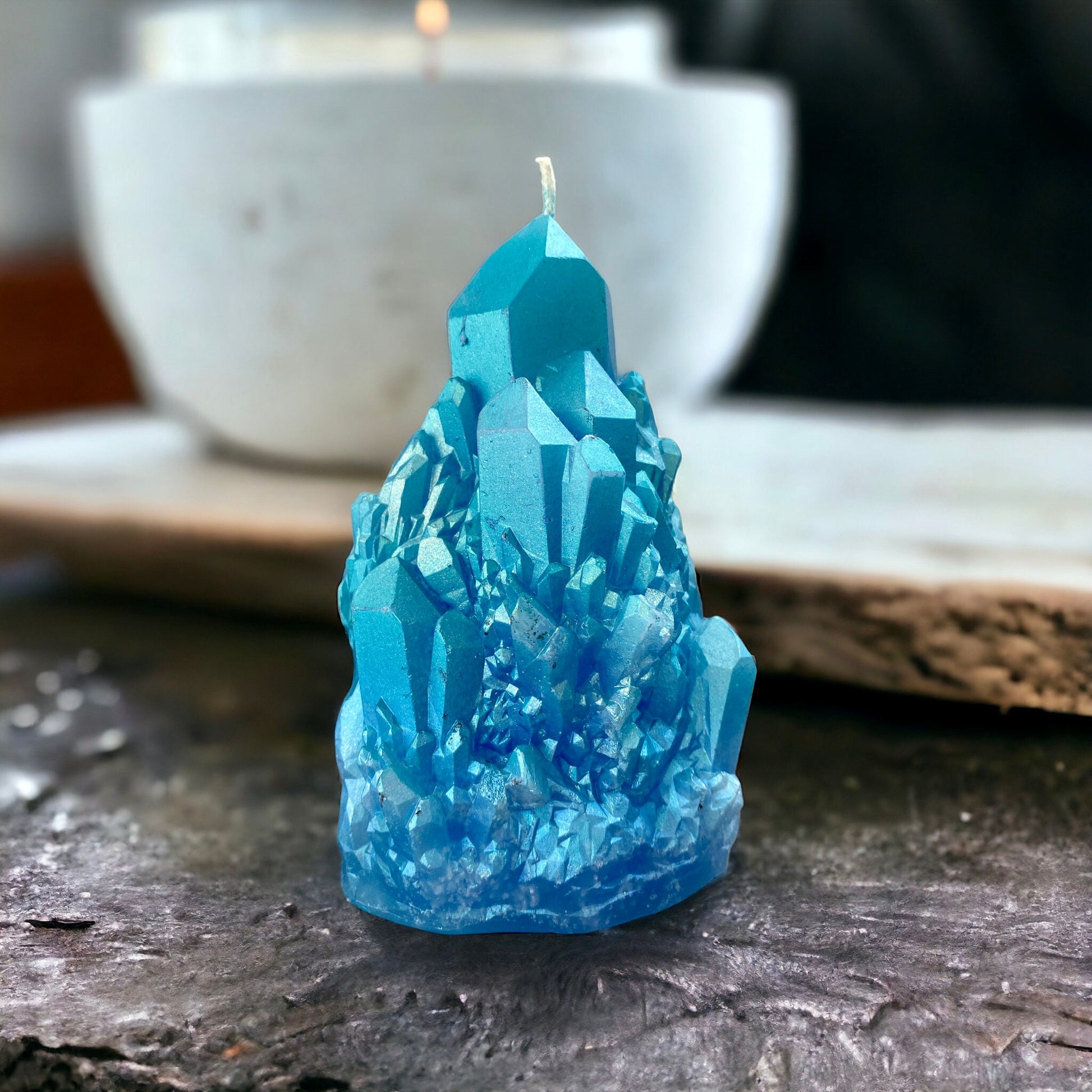 Aqua Aura Crystal Candle: Handmade Zen Den Decor