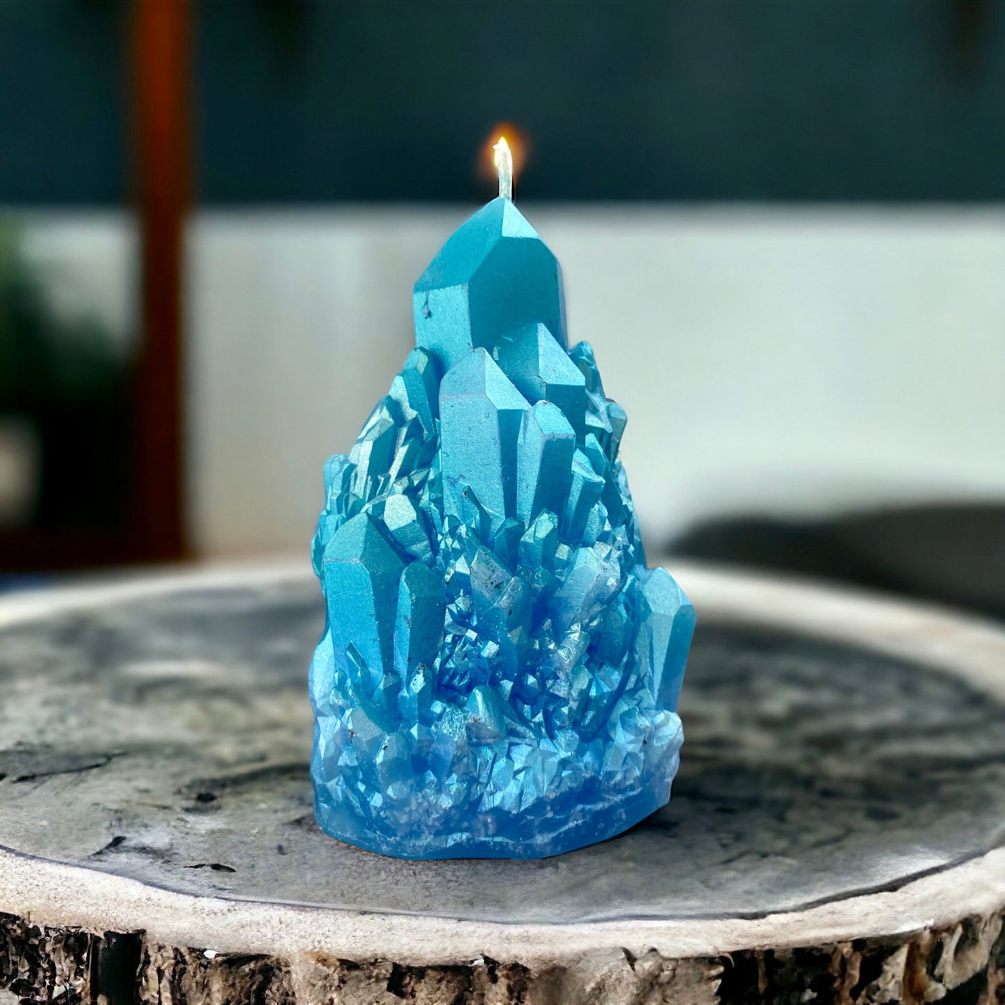 Aqua Aura Crystal Candle: Handmade Zen Den Decor