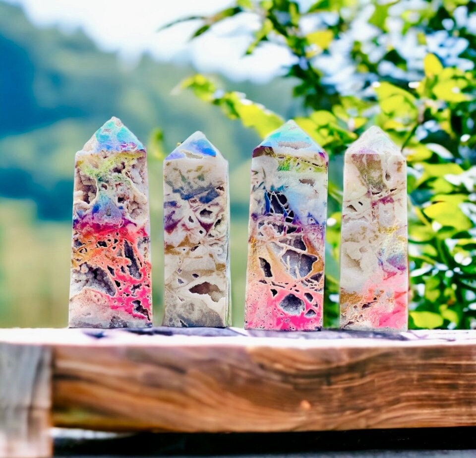 Aura Coated Sphalerite Druze Tower: Crystal Decor