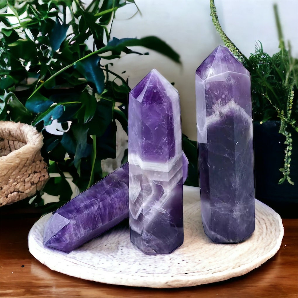 Chevron Amethyst Crystal Tower: Spiritual Decor (60-70mm)