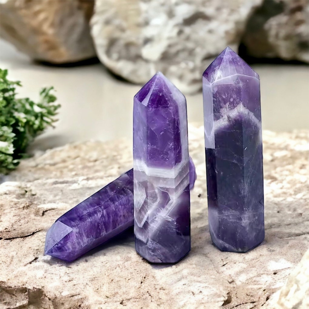 Chevron Amethyst Crystal Tower, Spiritual Alignment & Inner Harmony. Luna by Louise, Crystal Shop UK