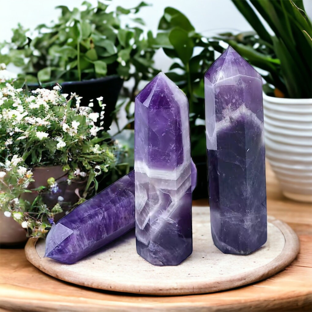Chevron Amethyst Crystal Tower, Spiritual Alignment & Inner Harmony. Luna by Louise, Crystal Shop UK