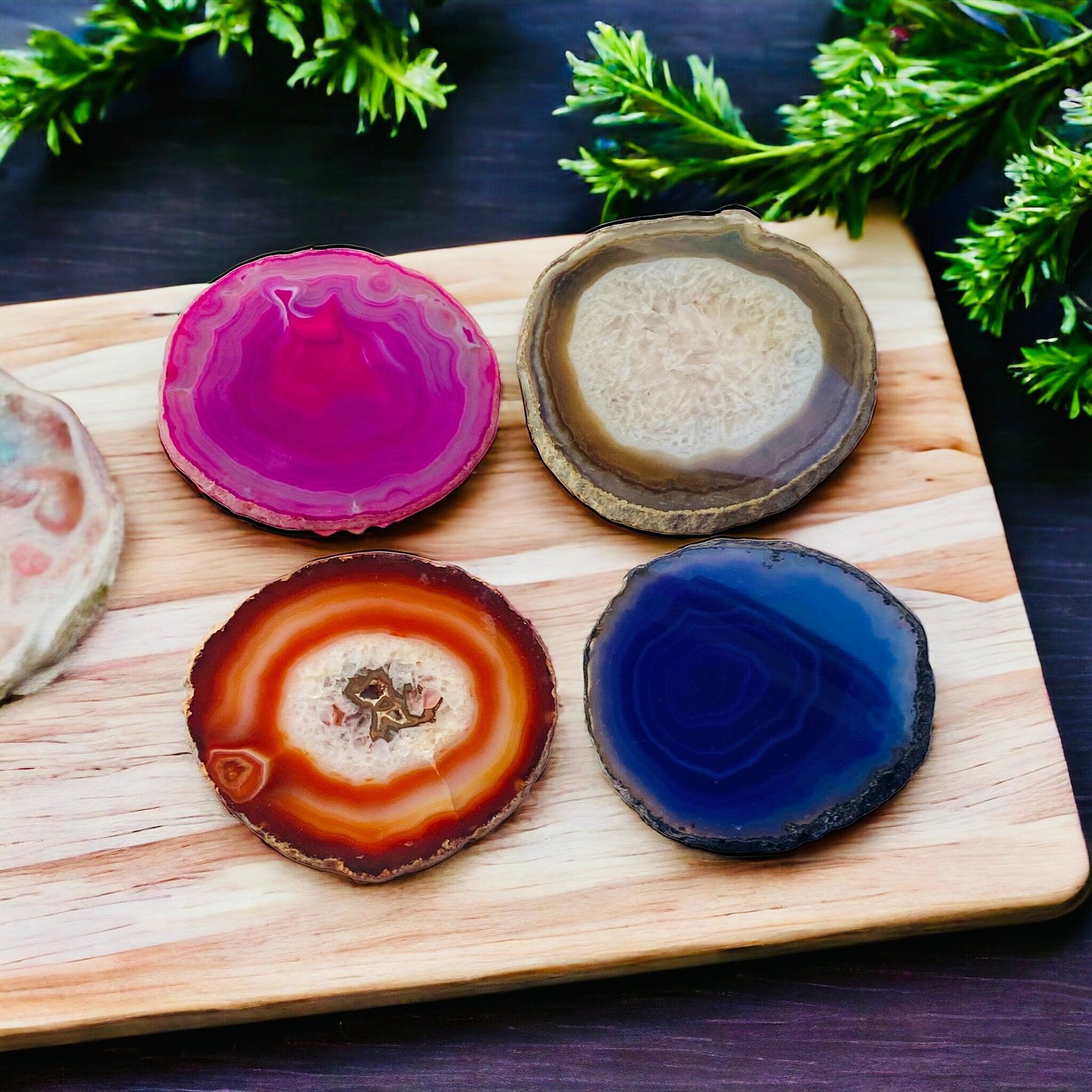 Natural Edge Agate Coasters: Mixed Color Set of 4