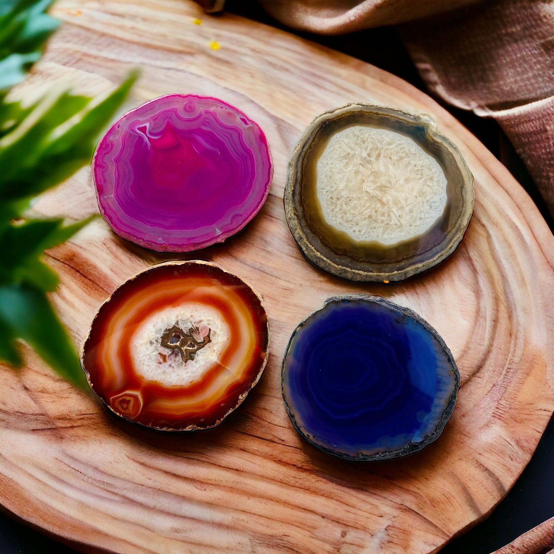 Natural Edge Agate Coasters: Mixed Color Set of 4