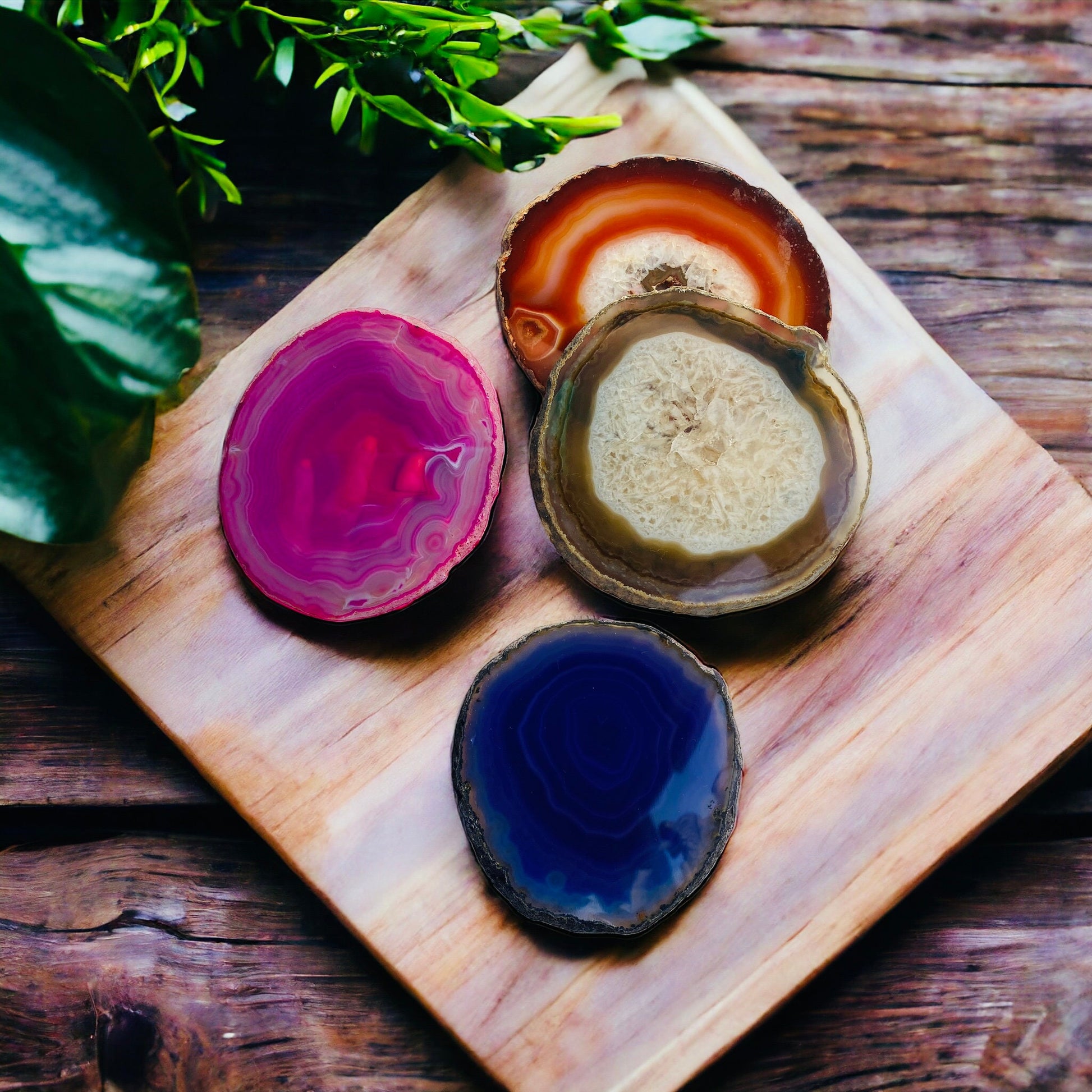 Natural Edge Agate Coasters: Mixed Color Set of 4