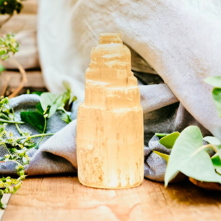 Selenite Mountain Lamp: Hand Carved Crystal Night Light with LED
