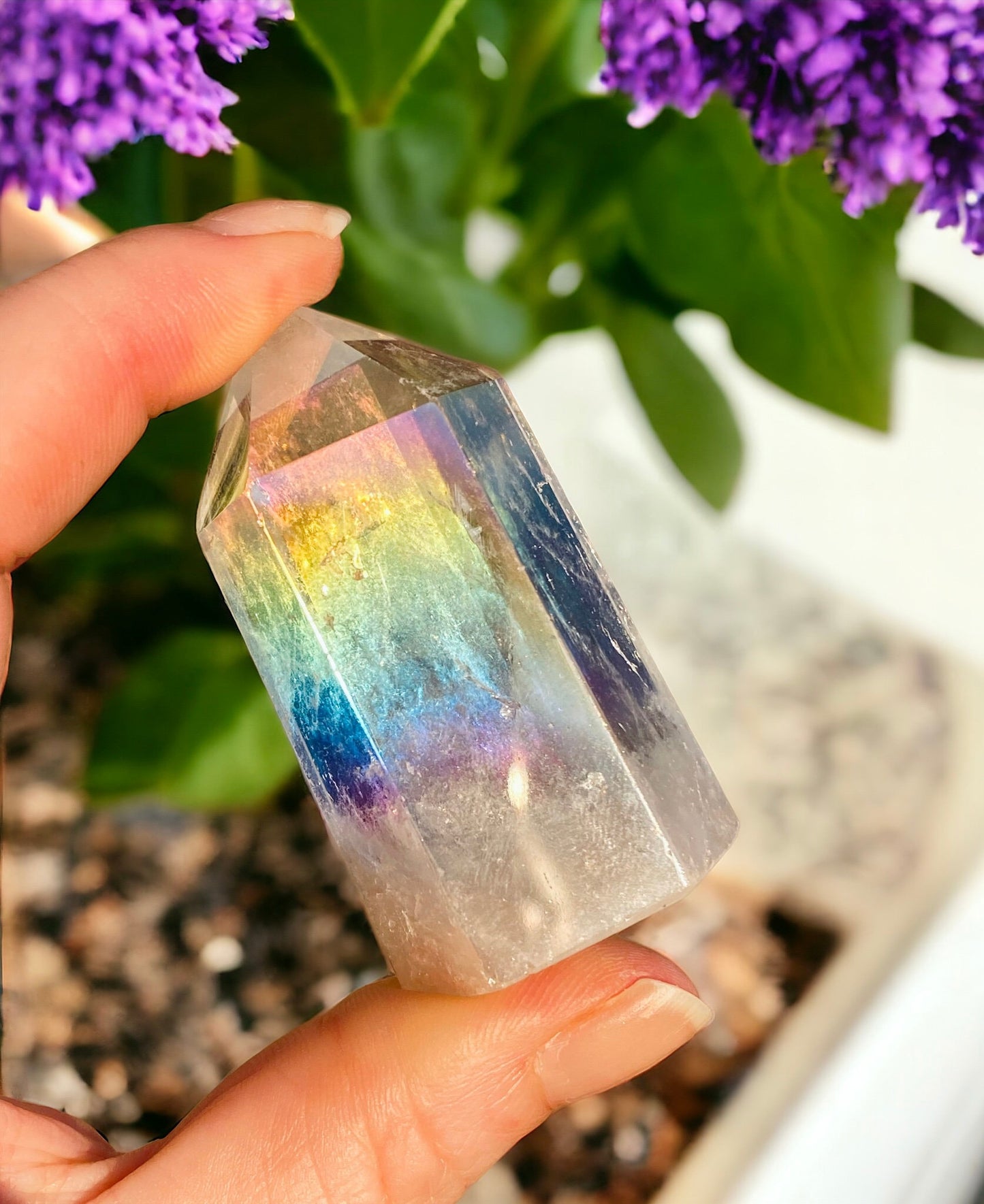 Angel Aura Quartz Tower Point: Iridescent Crystal Healing