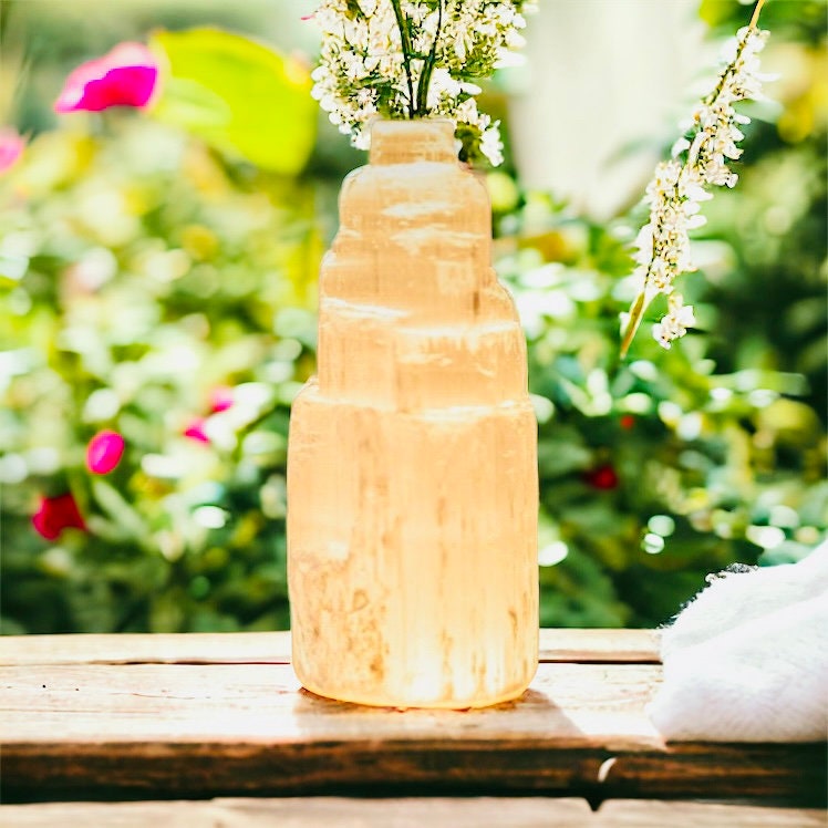 Selenite Mountain Lamp: Hand Carved Crystal Night Light with LED
