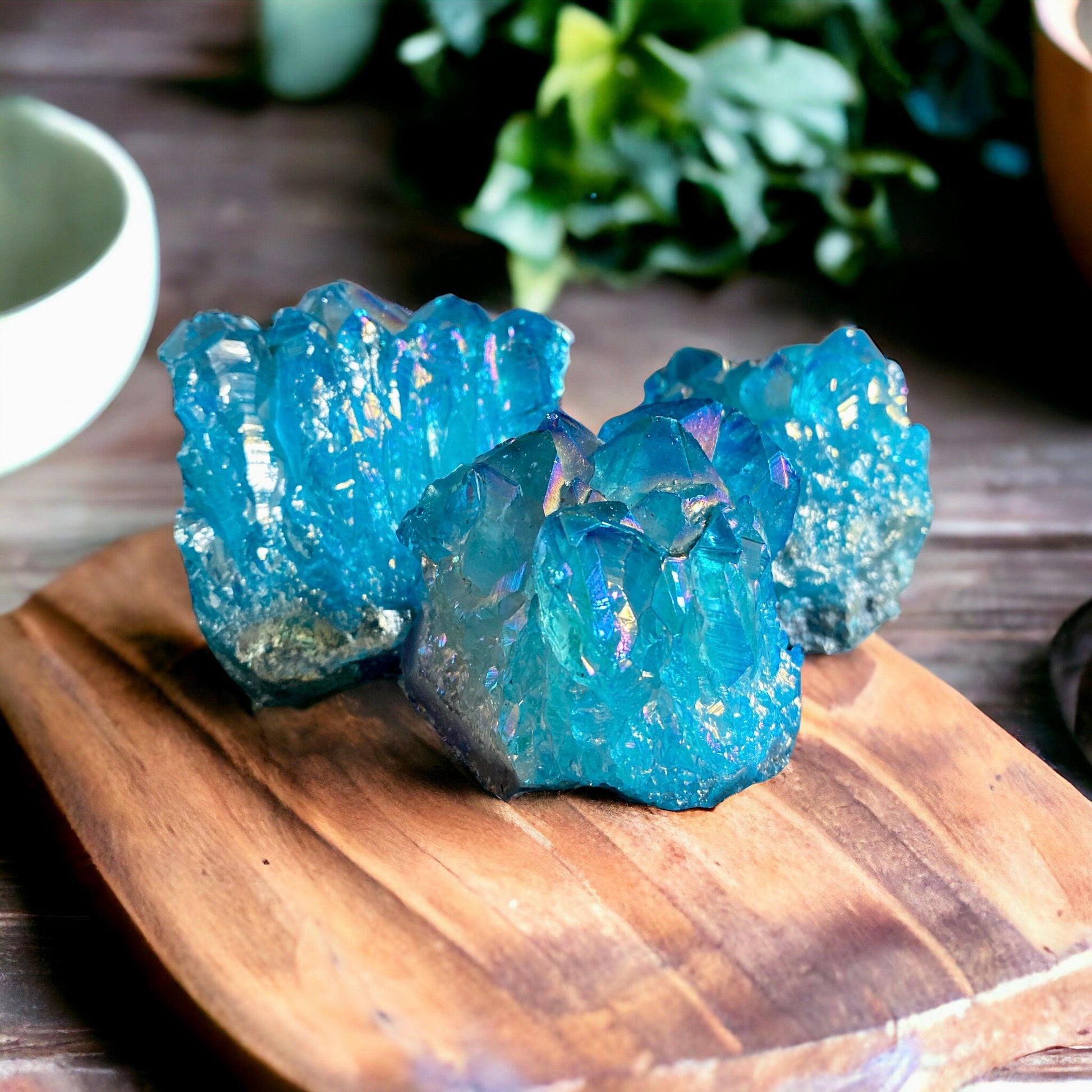 Aqua Aura Amethyst Cluster: Calming Crystal for Meditation