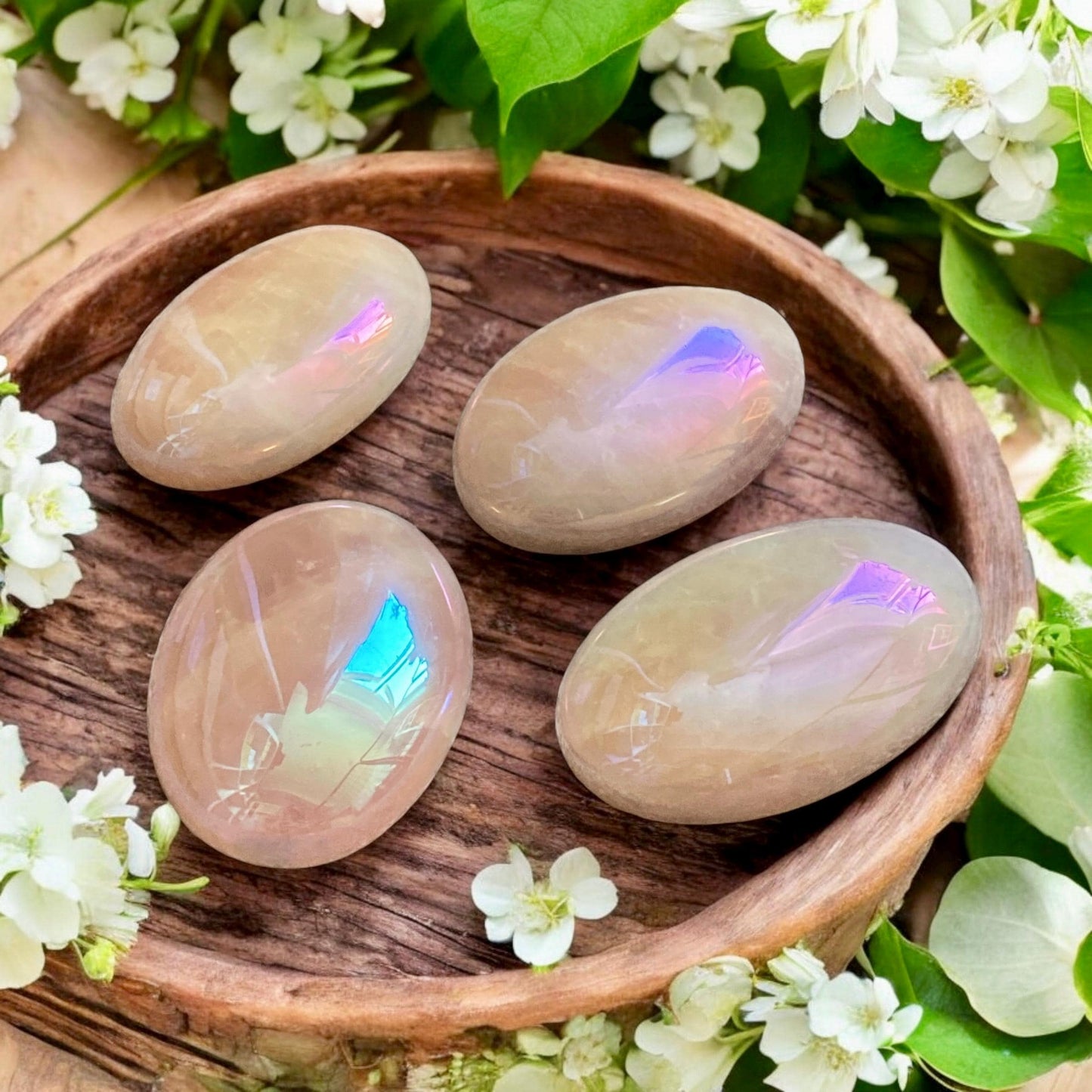 Rose Aura Quartz Palm Stone: Love & Compassion Healing Crystal