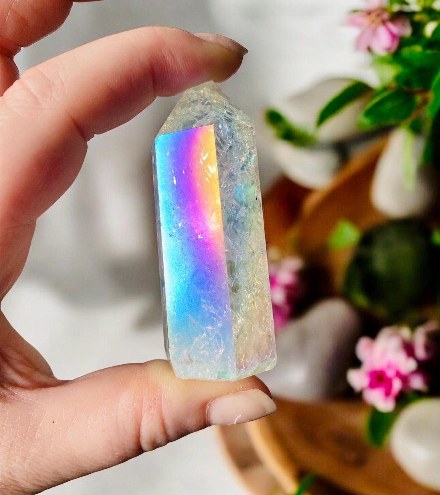 Aura Crackle Quartz Tower: Iridescent Crystal Point, Luna by Louise