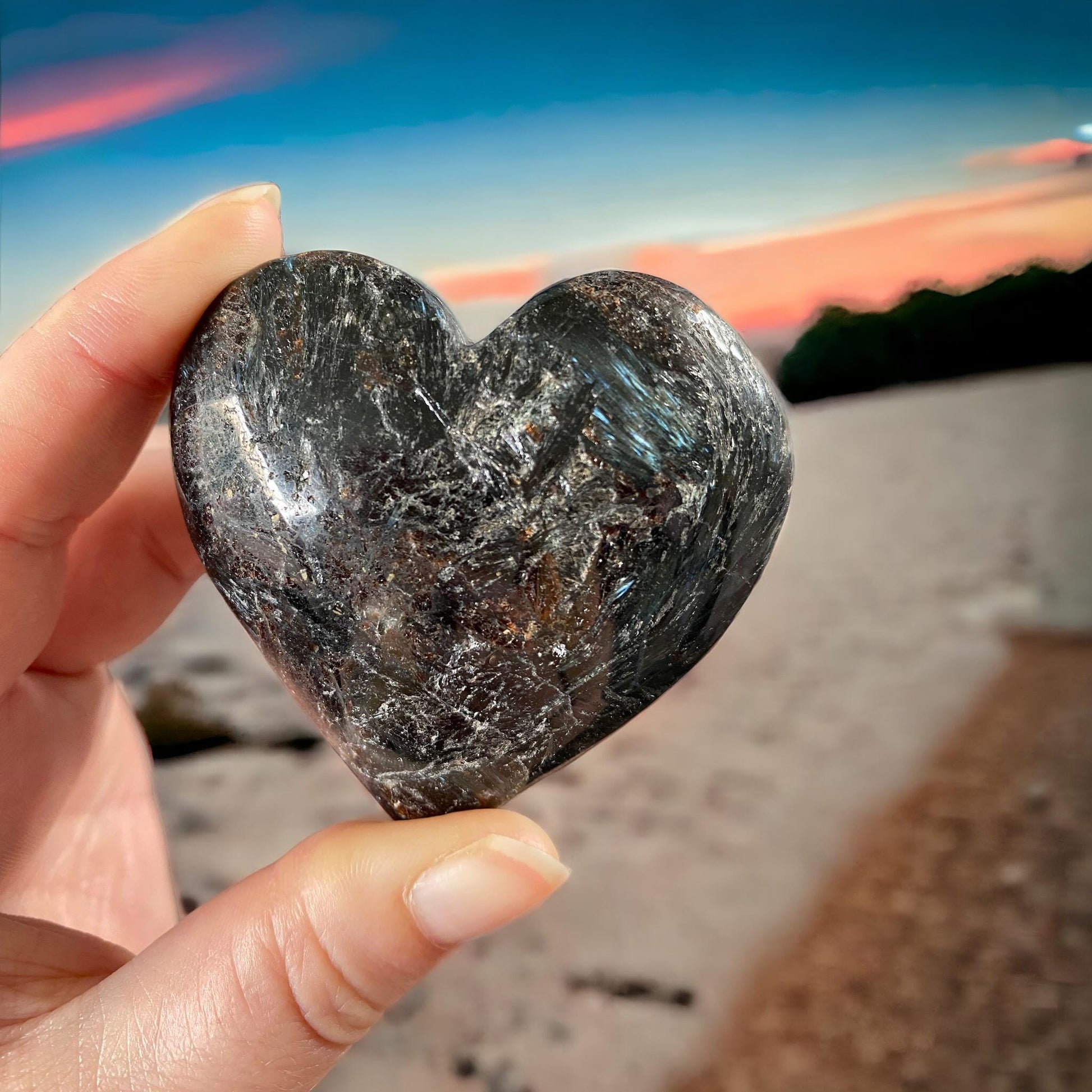 Astrophyllite Crystal Heart: Rare Luna Stone for Inner Strength