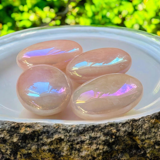 Rose Aura Quartz Palm Stone: Love & Compassion Healing Crystal