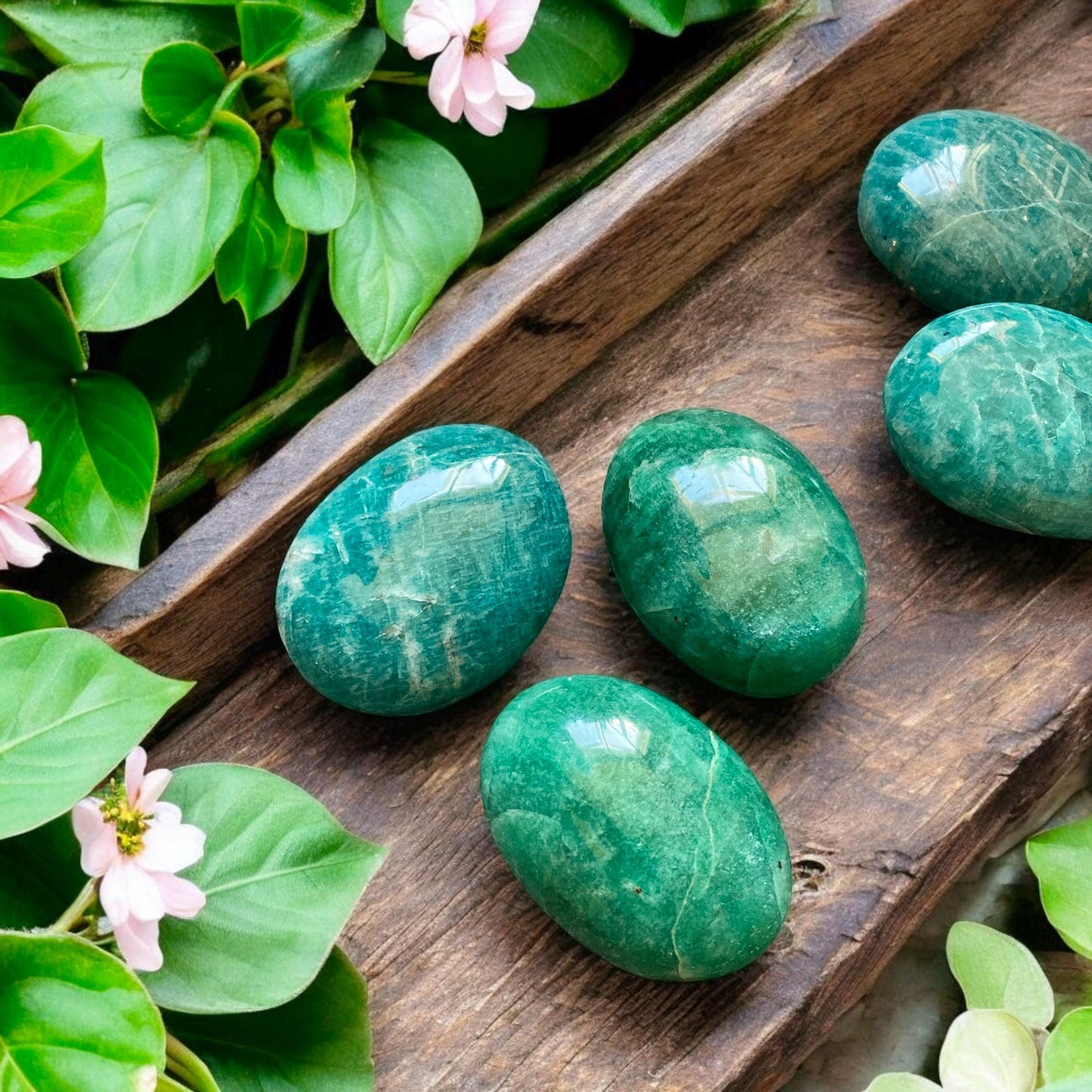Amazonite High Quality Crystal Palm Stones - Luna by Louise, Crystal Shop UK | Soothing and Empowering Stone for Calm