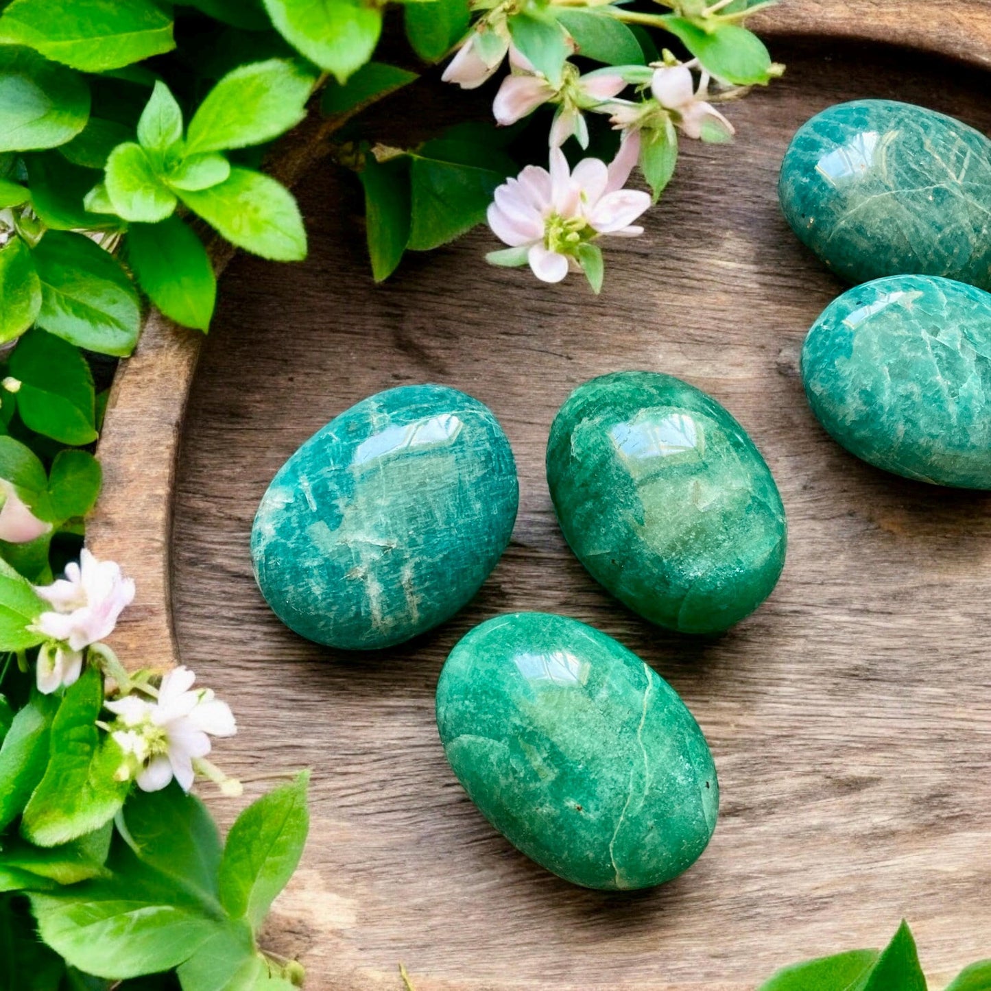 Amazonite High Quality Crystal Palm Stones - Luna by Louise, Crystal Shop UK | Soothing and Empowering Stone for Calm