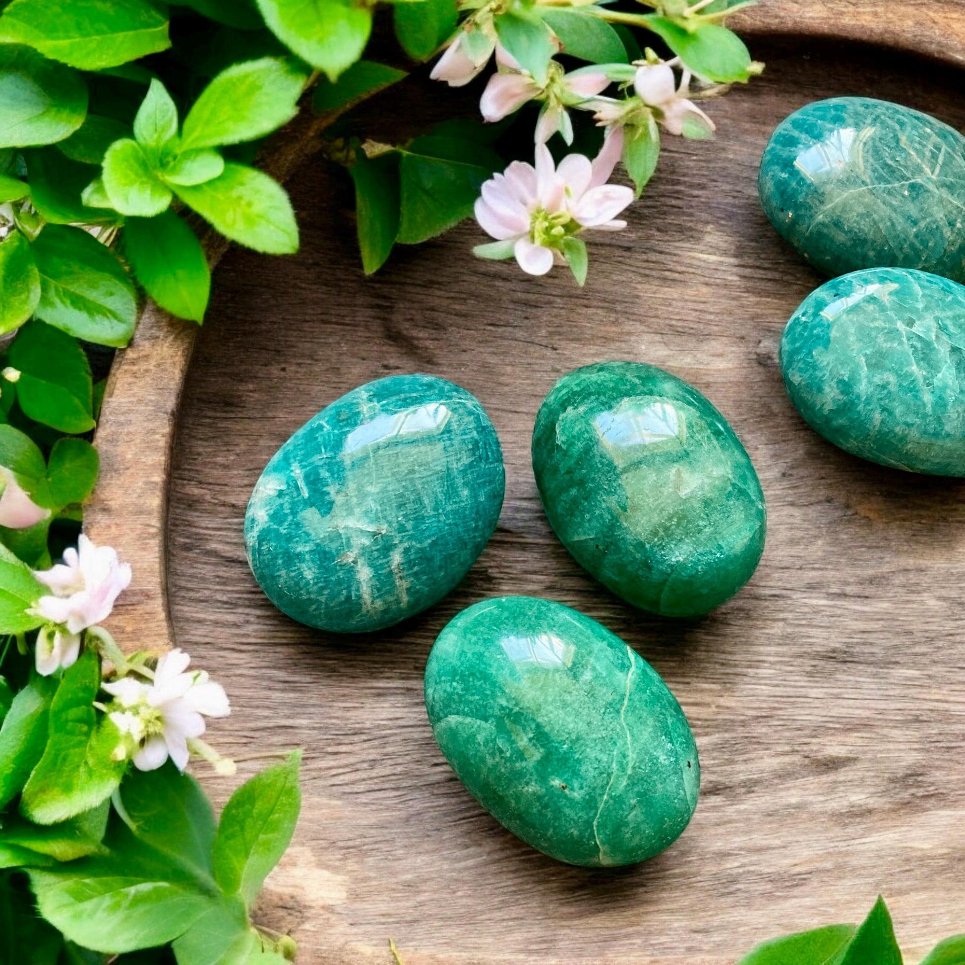Amazonite High Quality Crystal Palm Stones - Luna by Louise, Crystal Shop UK | Soothing and Empowering Stone for Calm
