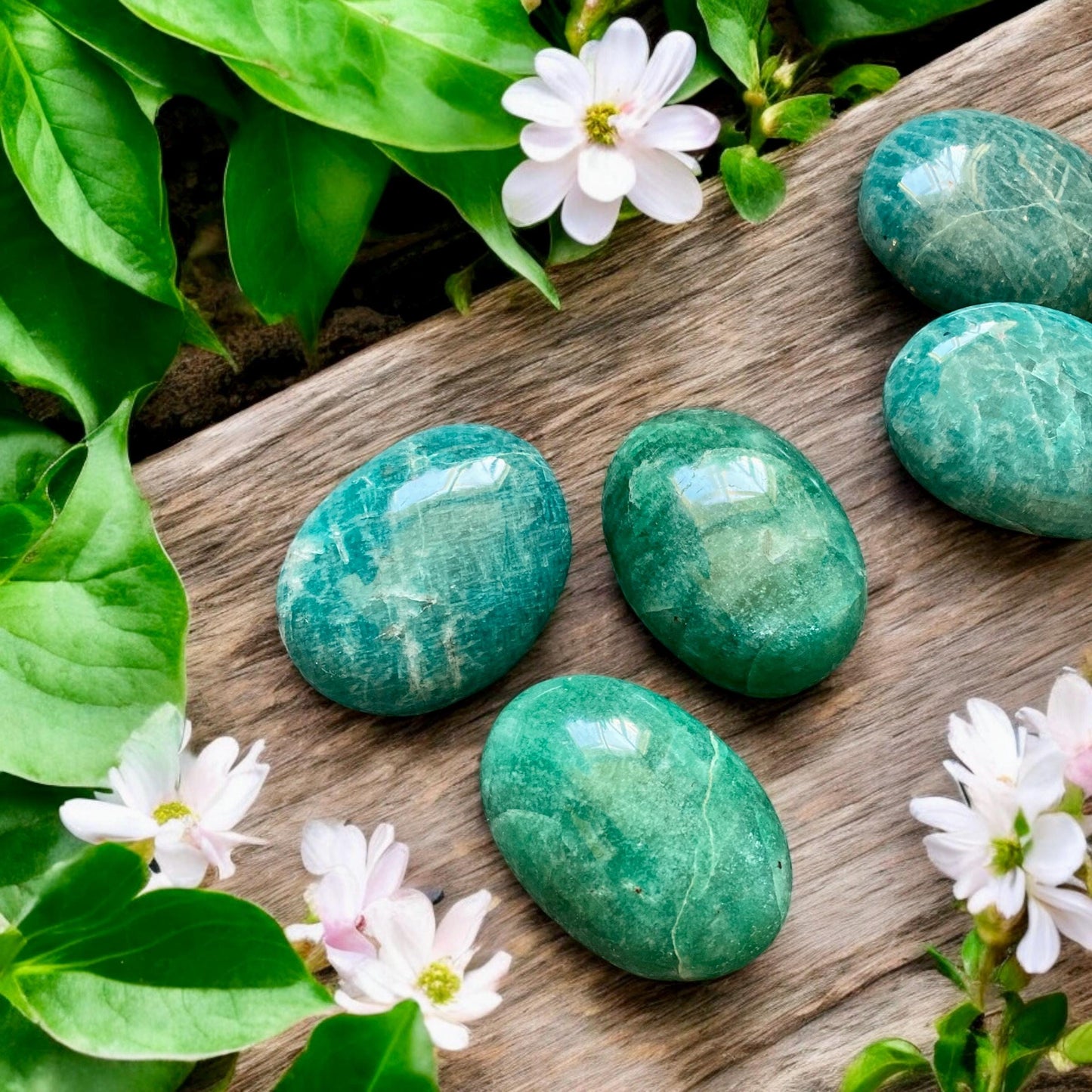 Amazonite High Quality Crystal Palm Stones - Luna by Louise, Crystal Shop UK | Soothing and Empowering Stone for Calm