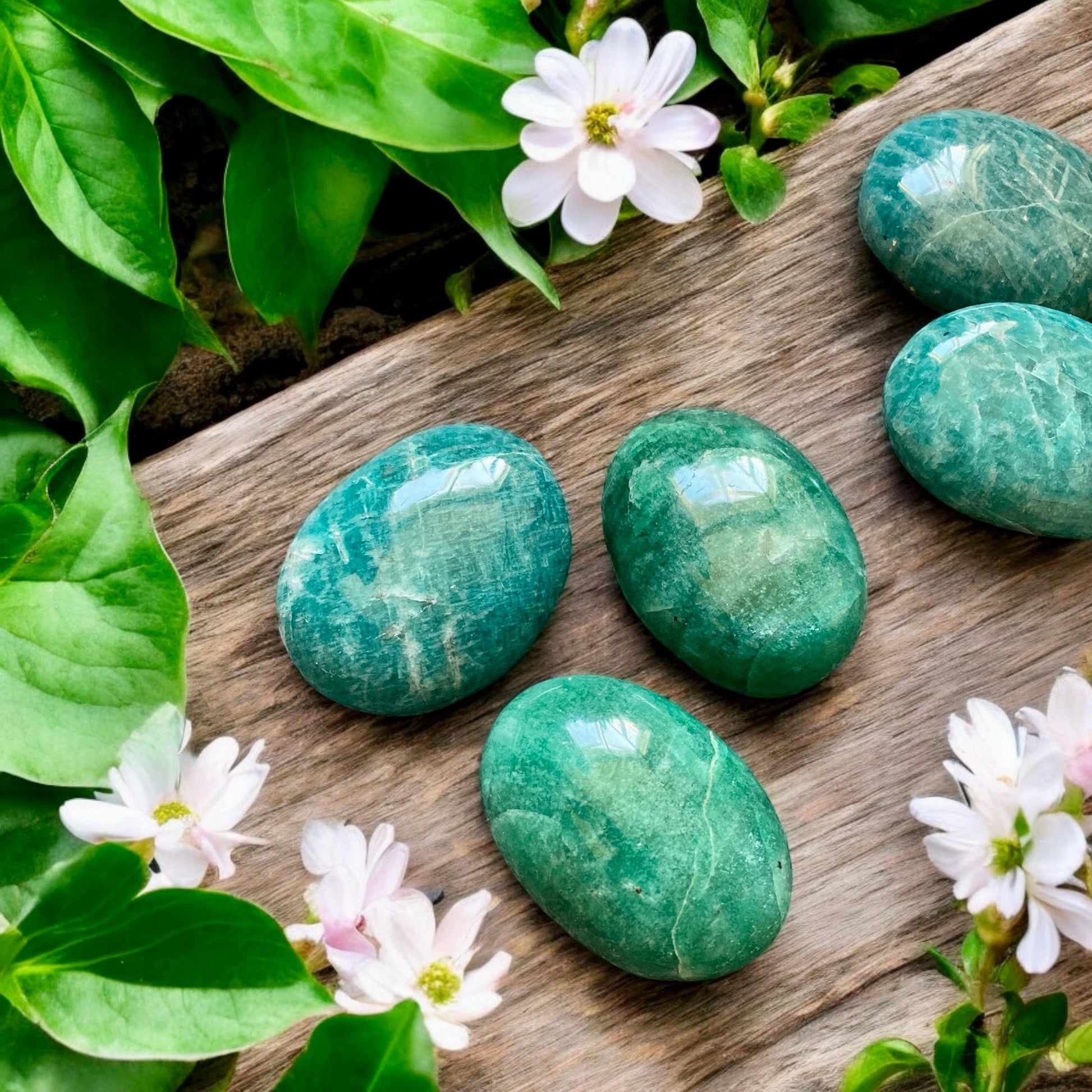 Amazonite High Quality Crystal Palm Stones - Luna by Louise, Crystal Shop UK | Soothing and Empowering Stone for Calm