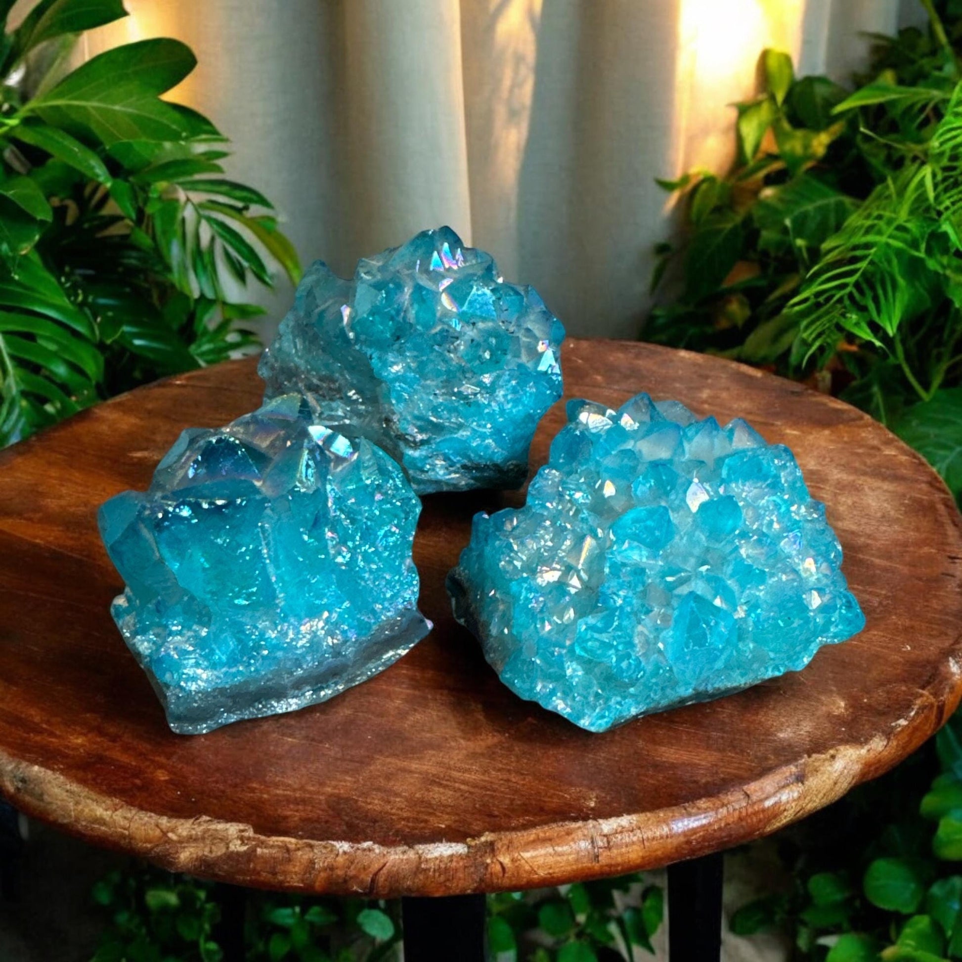 Aqua Aura Amethyst Cluster: Calming Crystal for Meditation