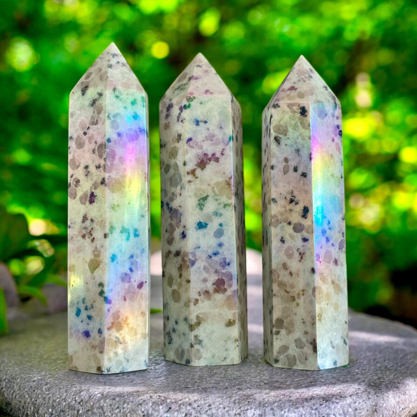Kiwi Jasper Aura Crystal Tower: Calming Stone for Balance
