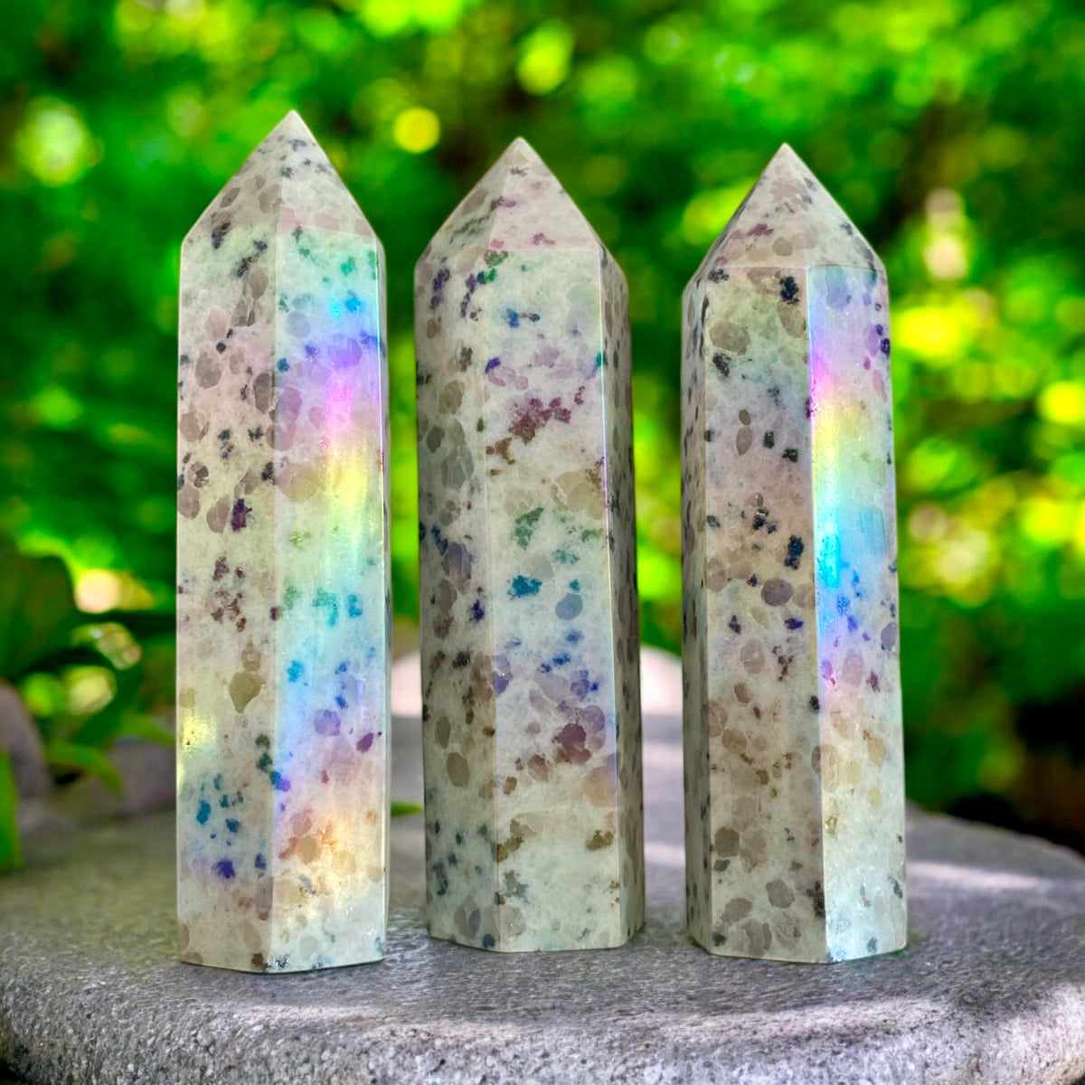 Kiwi Jasper Aura Crystal Tower: Calming Stone for Balance