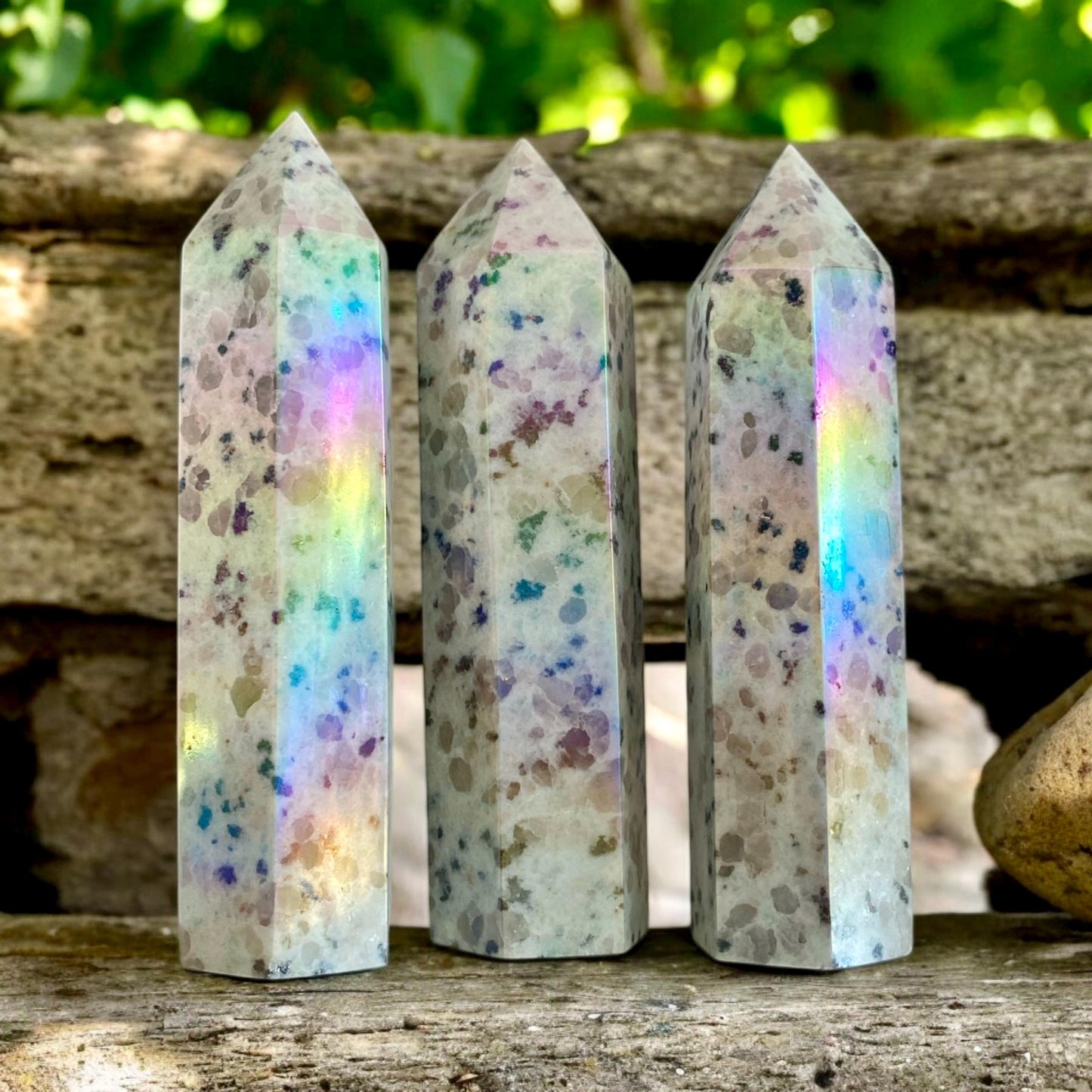 Kiwi Jasper Aura Crystal Tower: Calming Stone for Balance