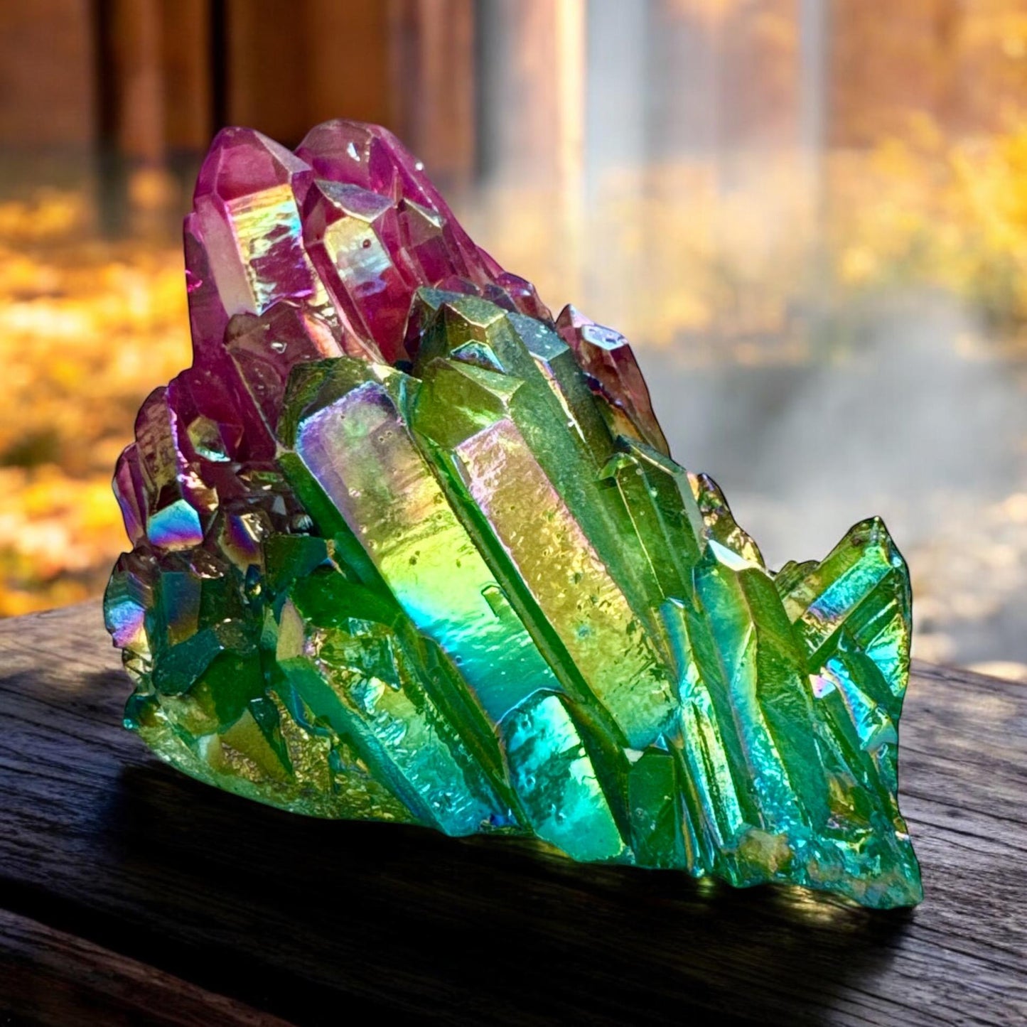 Purple & Green Aura Lemurian Quartz Crystal Cluster (330g)