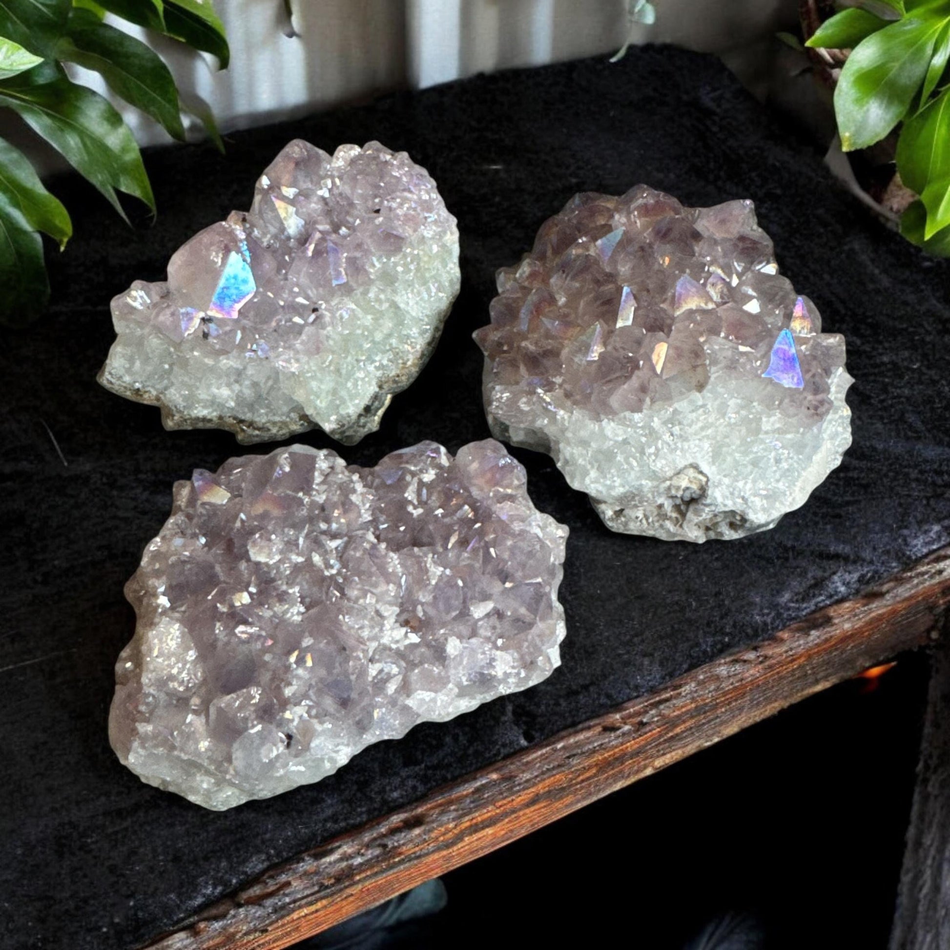 Angel Aura Amethyst Cluster with Pearl Aura Finish - Luna by Louise, Crystal Shop UK | Ethereal Crystal for Spiritual Calm and Serenity