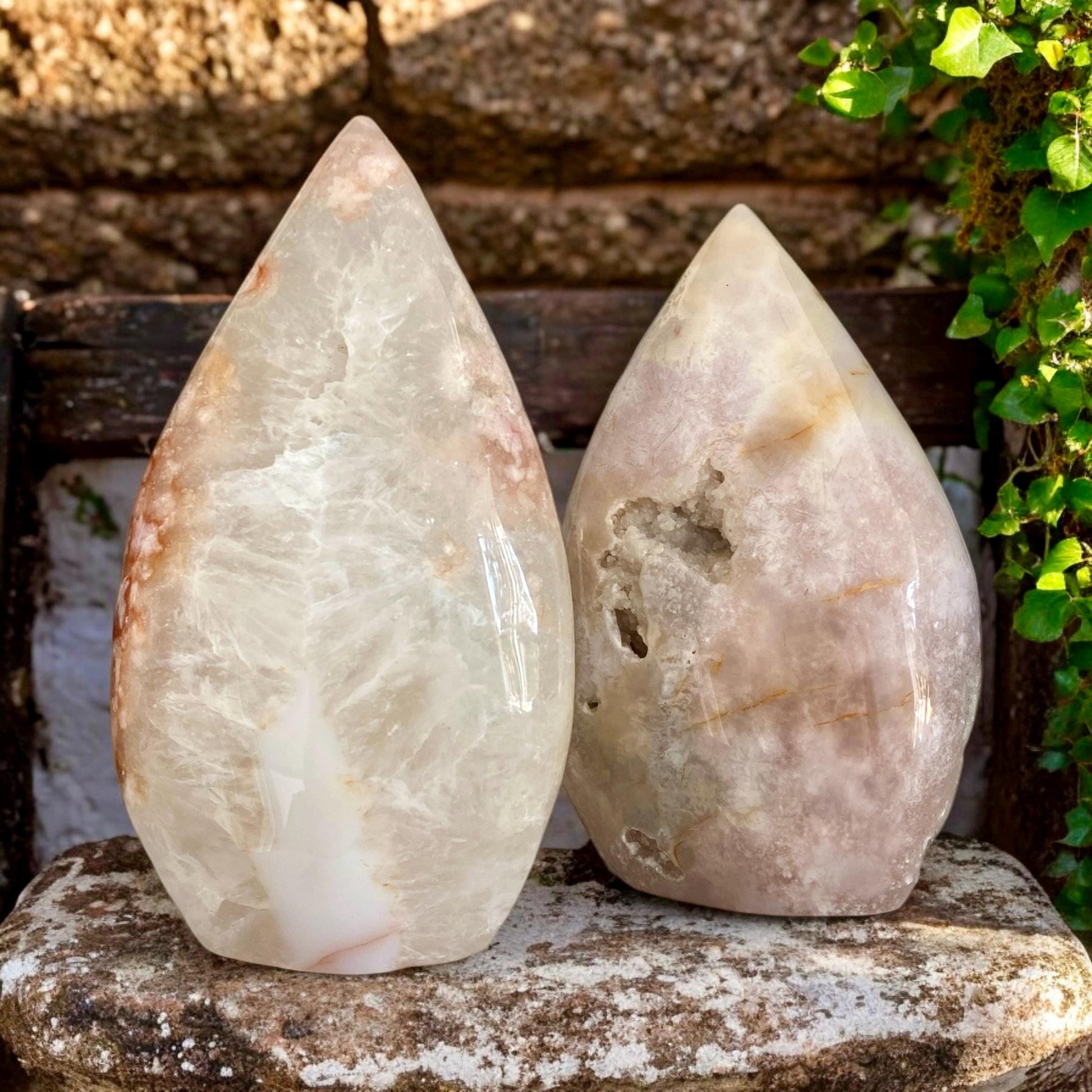 Pink Amethyst & Flower Agate Crystal Flame: Emotional Healing Stone