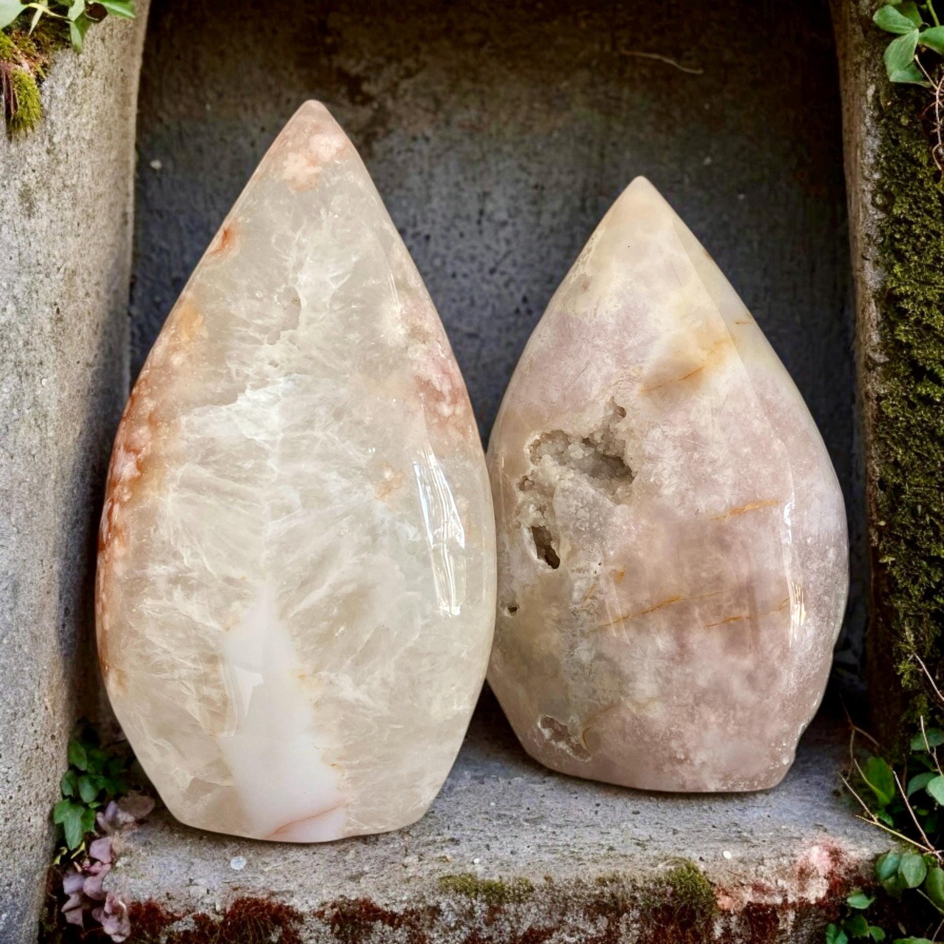 Pink Amethyst & Flower Agate Crystal Flame: Emotional Healing Stone