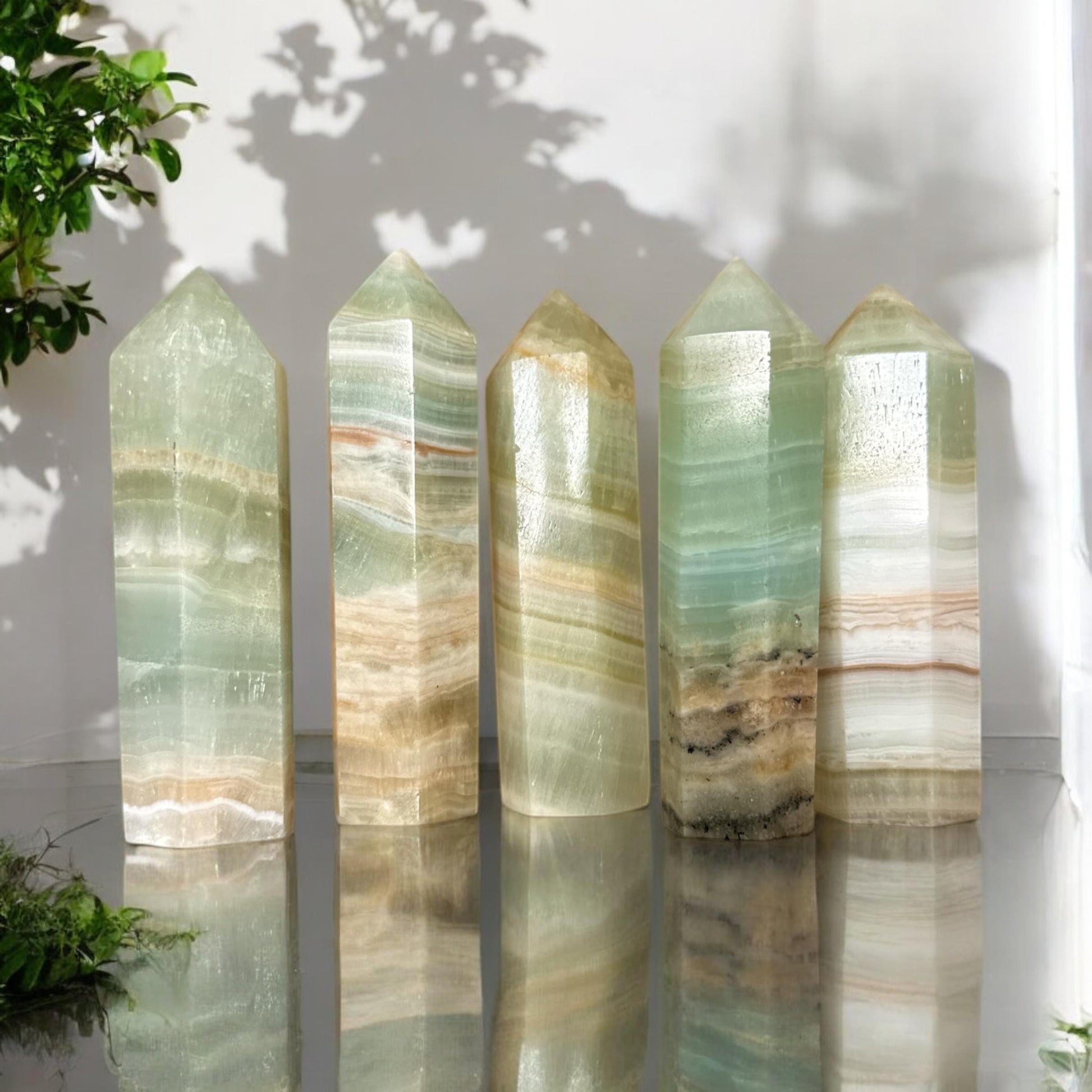 Caribbean Calcite Crystal Tower: Soothing Sky-Blue Healing Stone