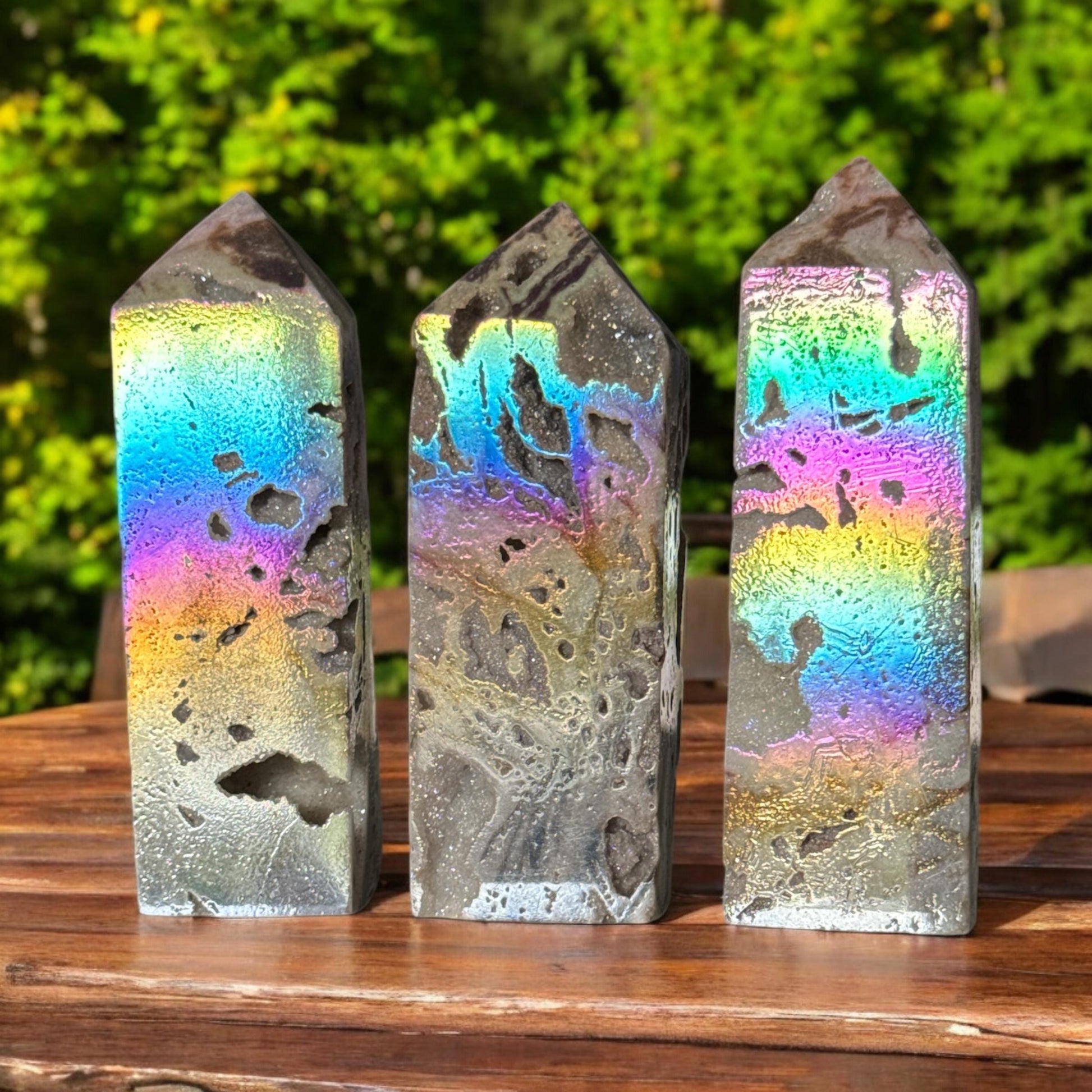 Aura Coated Sphalerite Druze Tower: Crystal Decor