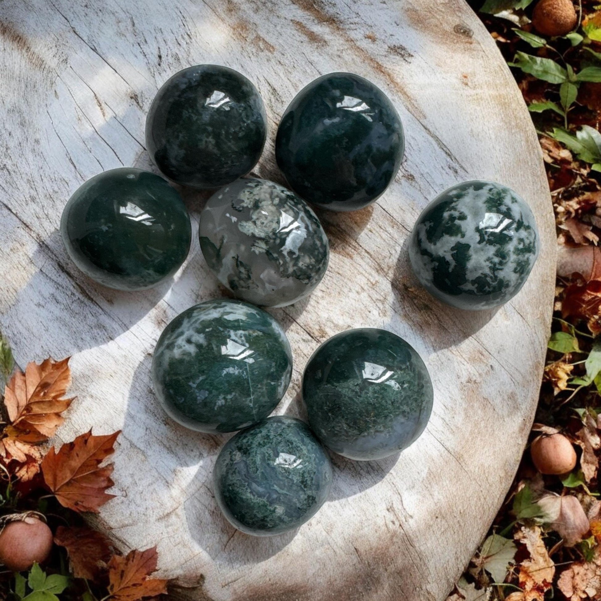 Moss Agate Spherical Tumble Stone | Nurturing Earth Energy in Every Stone