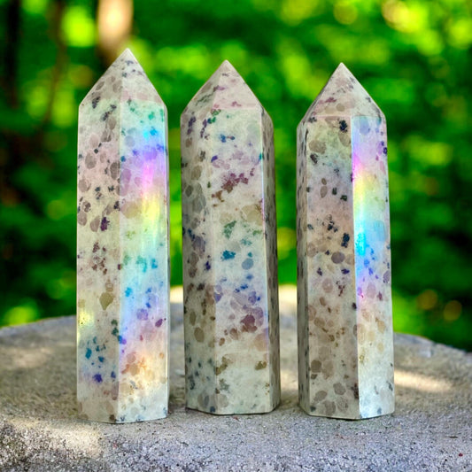 Kiwi Jasper Aura Crystal Tower: Calming Stone for Balance