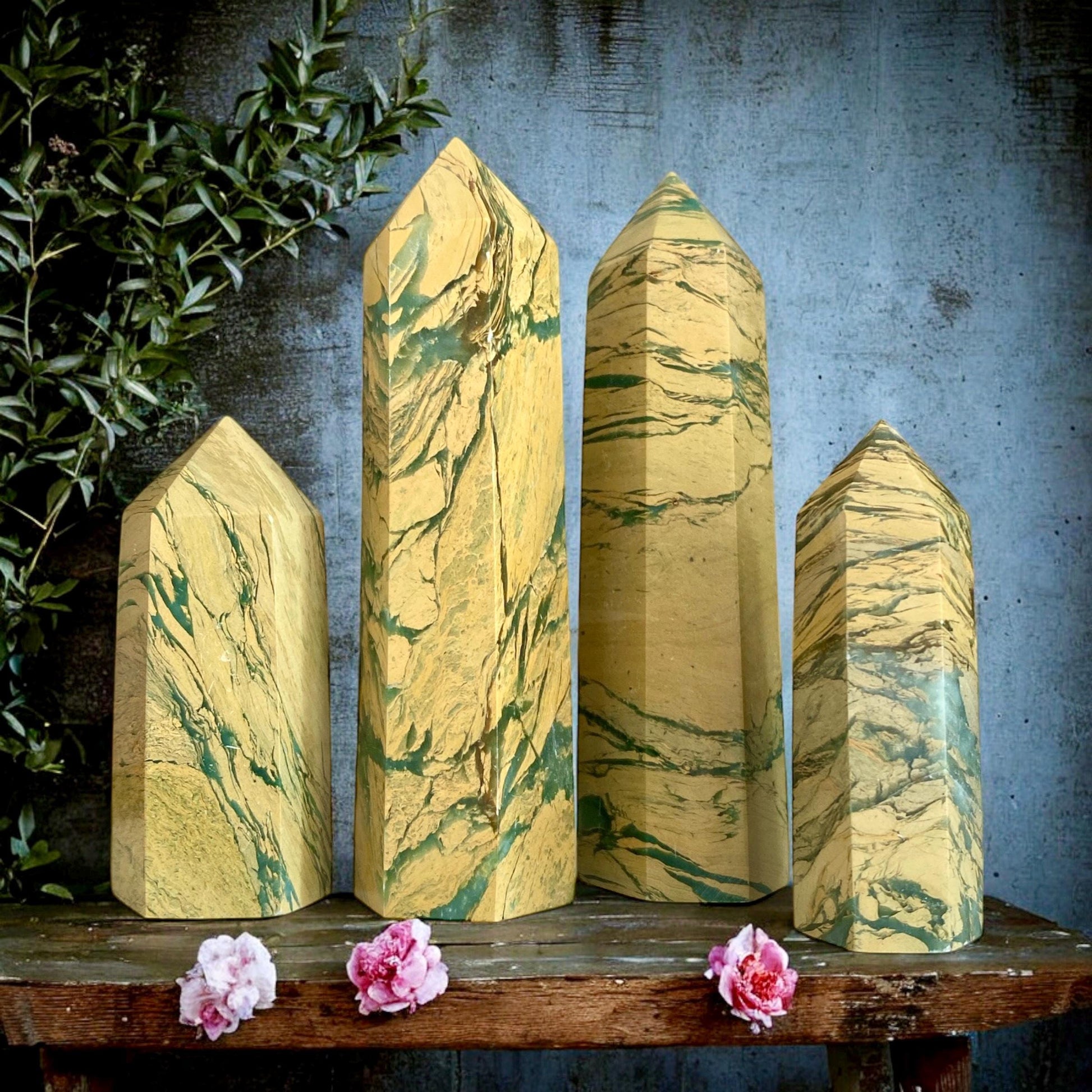 Yellow Unakite Jasper Tower: Healing Crystal Decor