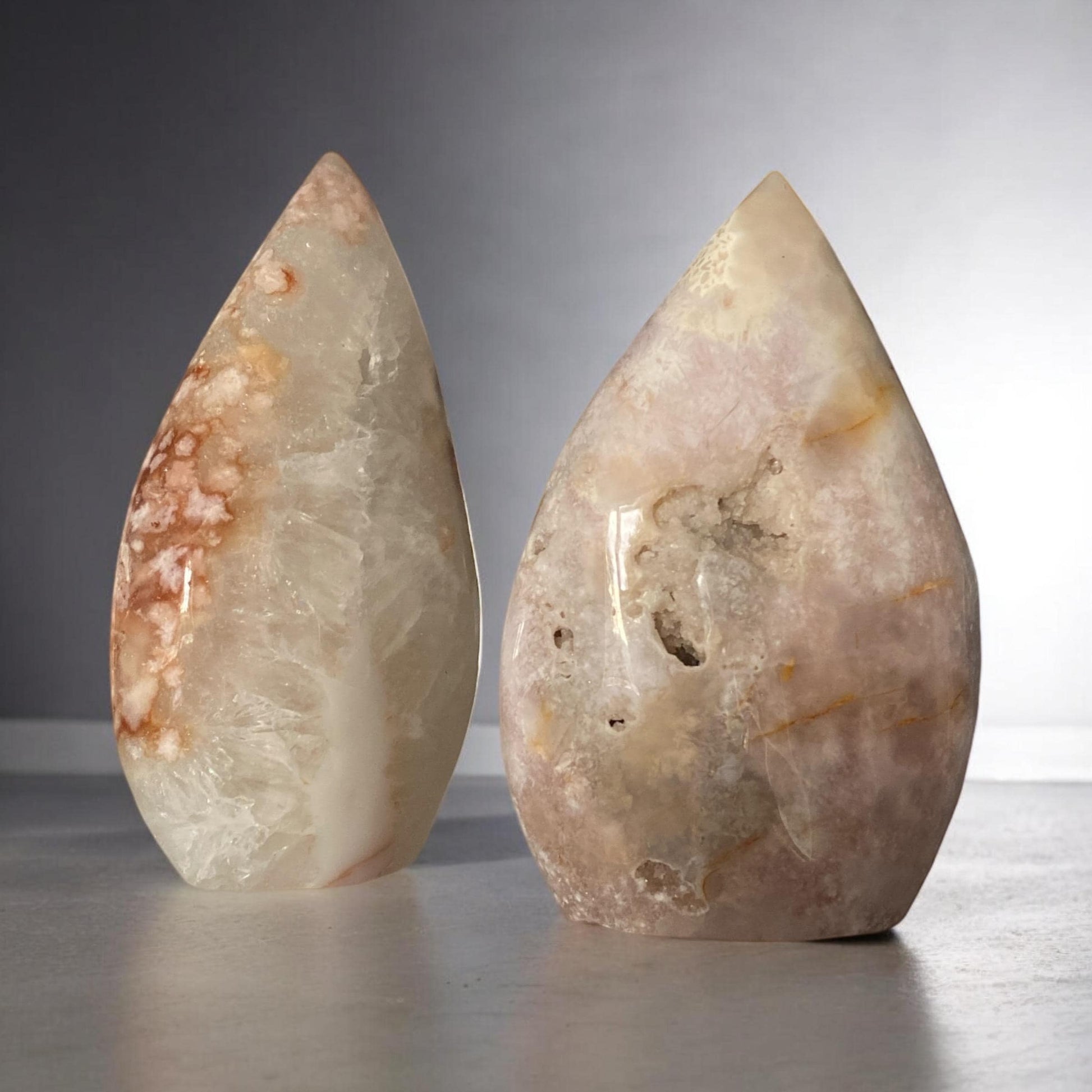 Pink Amethyst & Flower Agate Crystal Flame: Emotional Healing Stone