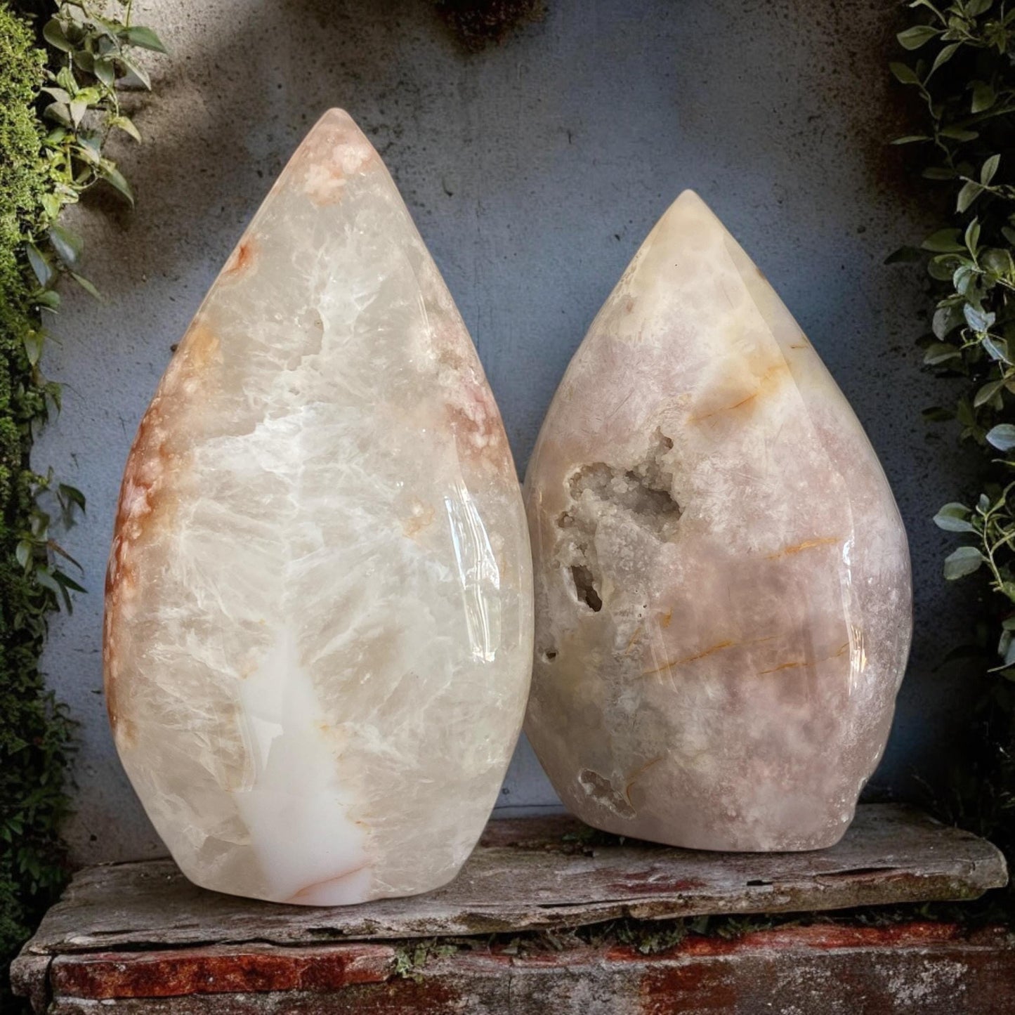 Pink Amethyst & Flower Agate Crystal Flame: Emotional Healing Stone