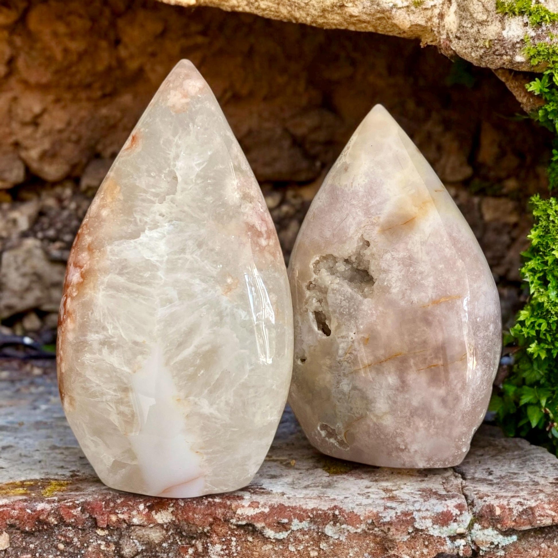 Pink Amethyst & Flower Agate Crystal Flame: Emotional Healing Stone